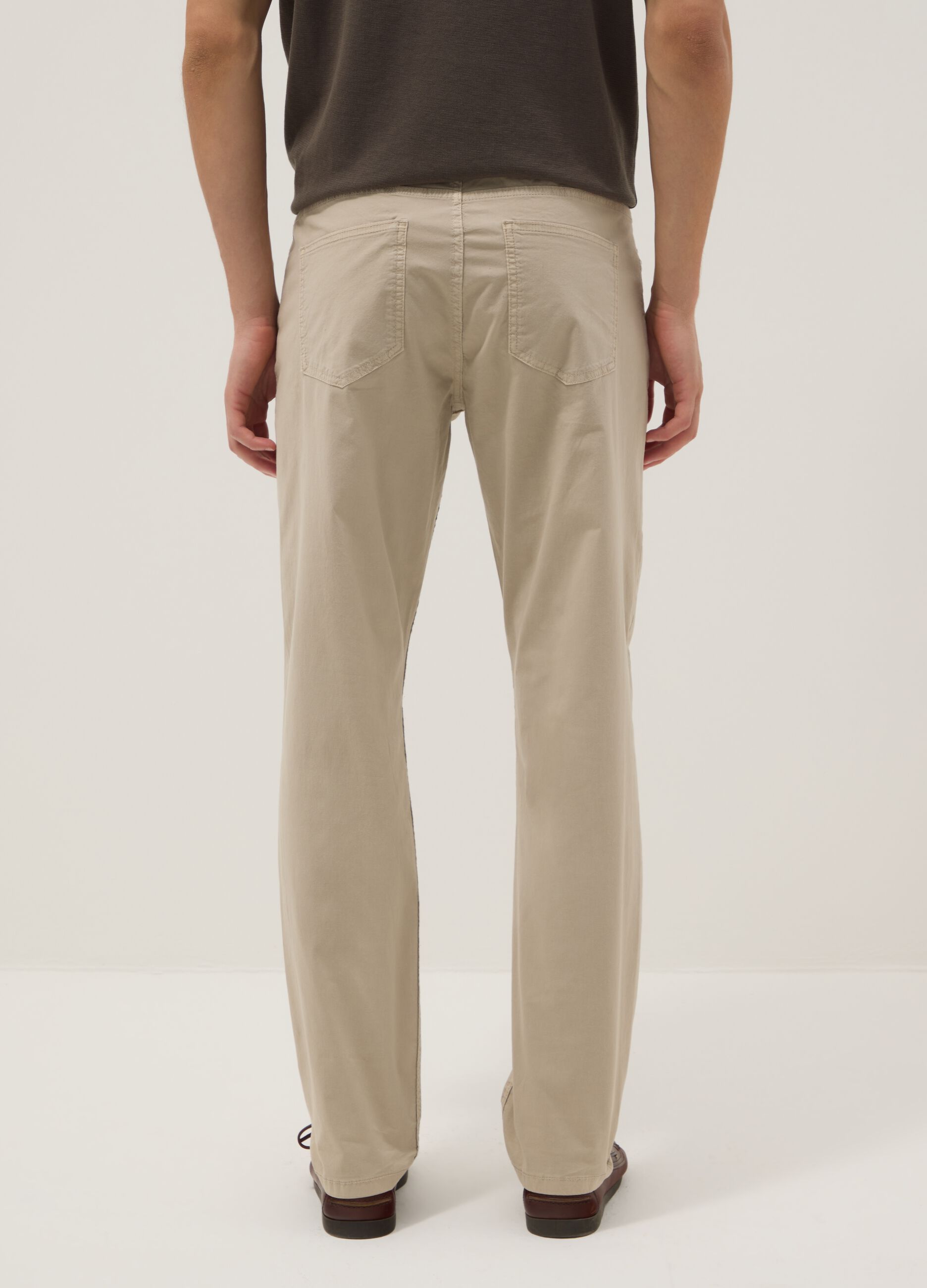 Slim fit beige stretch cotton trousers