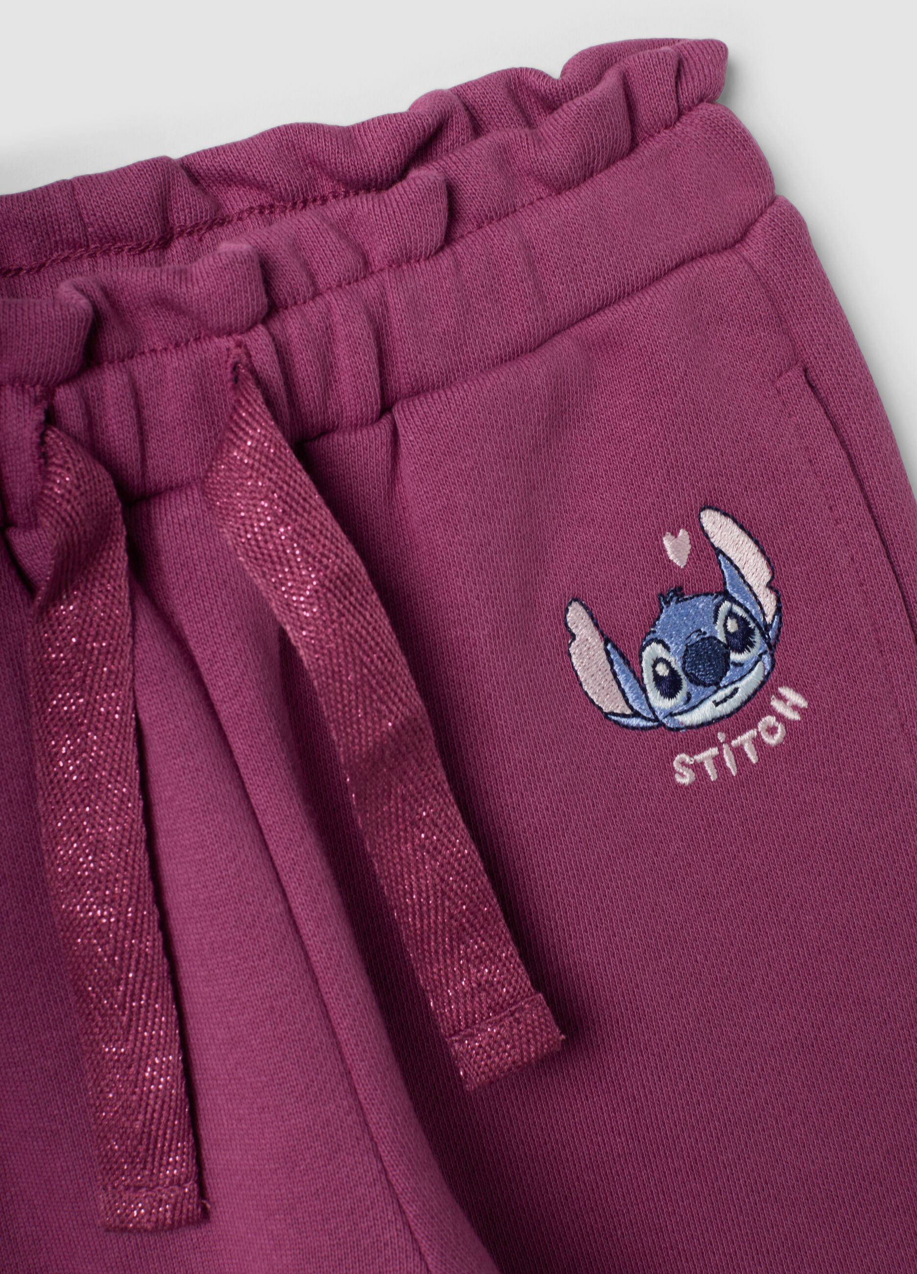 Purple pure cotton jogger trousers with Lilo & Stitch embroidery for baby girl