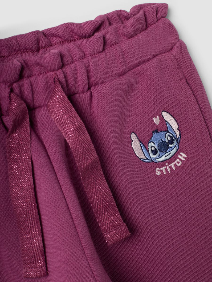 Purple pure cotton jogger trousers with Lilo & Stitch embroidery for baby girl_2