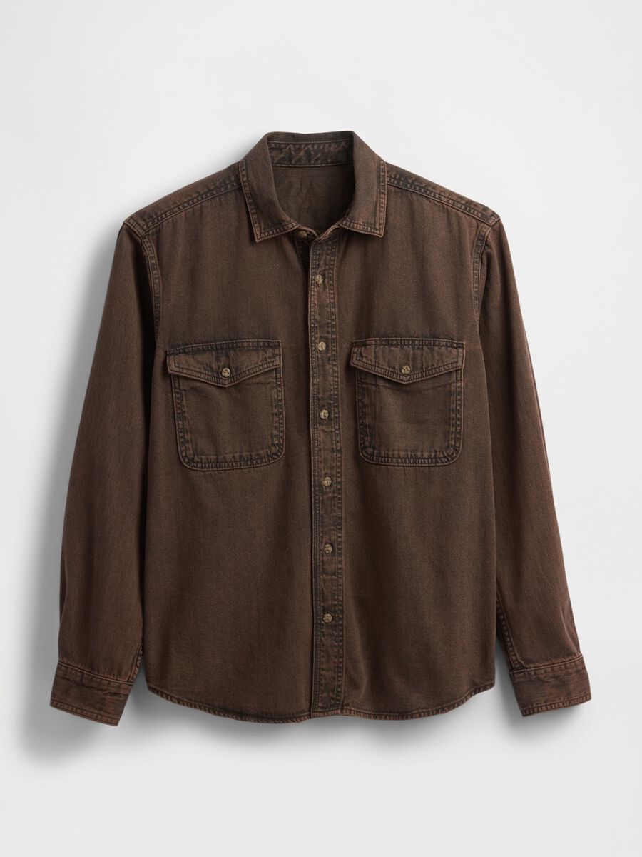 Brown long sleeve cotton shirt_3