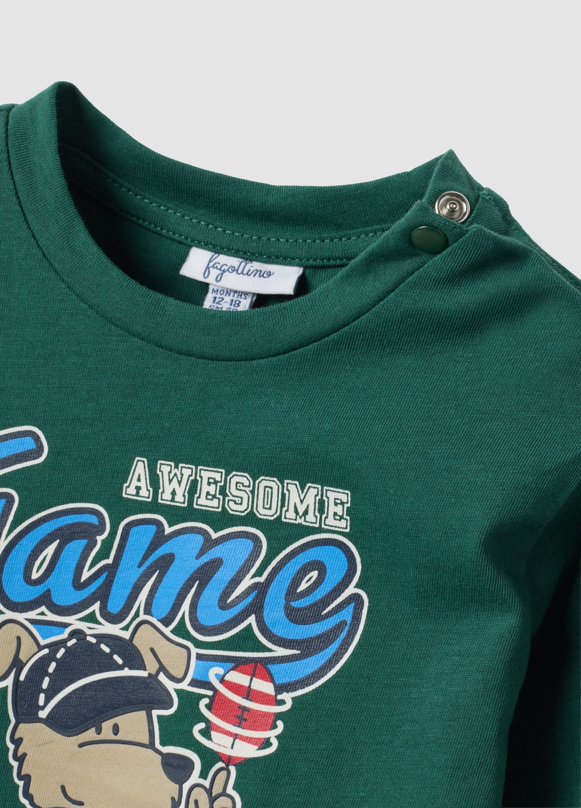 Green organic cotton T-shirt with puppy print for boys