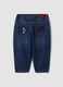Blue cotton-viscose blend jeans with Mickey print, baggy fit for baby boy_1
