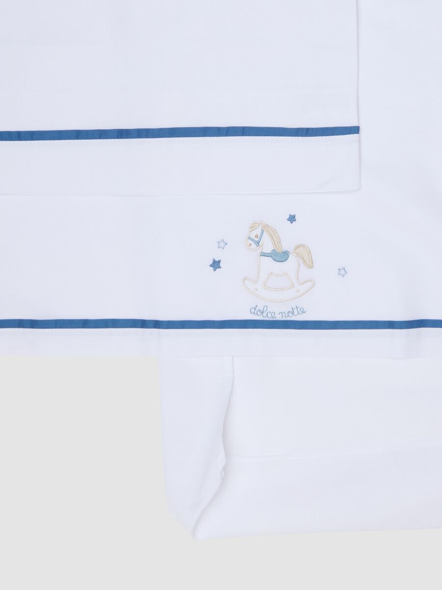 White pure cotton baby sheet with rocking horse embroidery_1