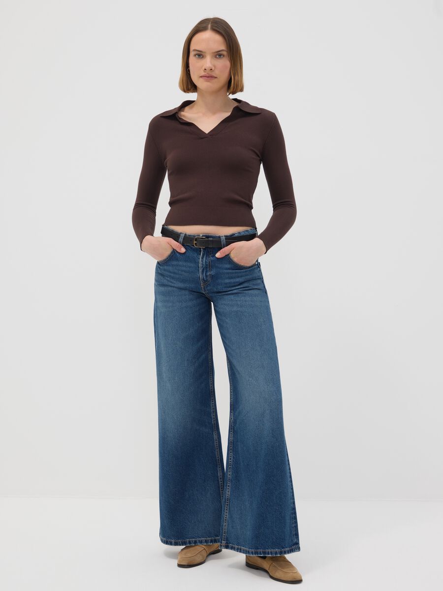 Brown viscose-blend polo-collar jumper, regular fit_2