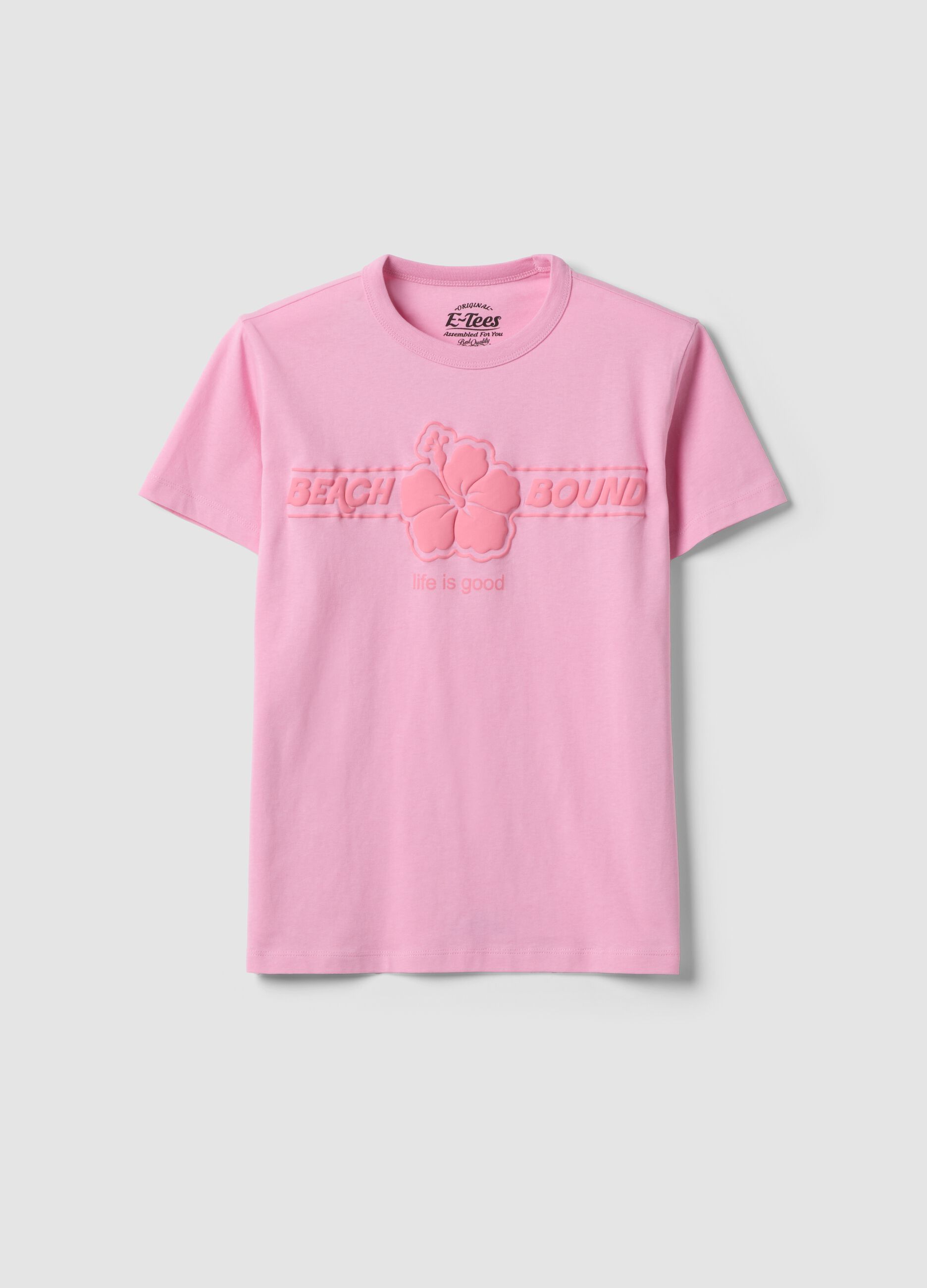 Pink pure cotton T-shirt regular fit with flower