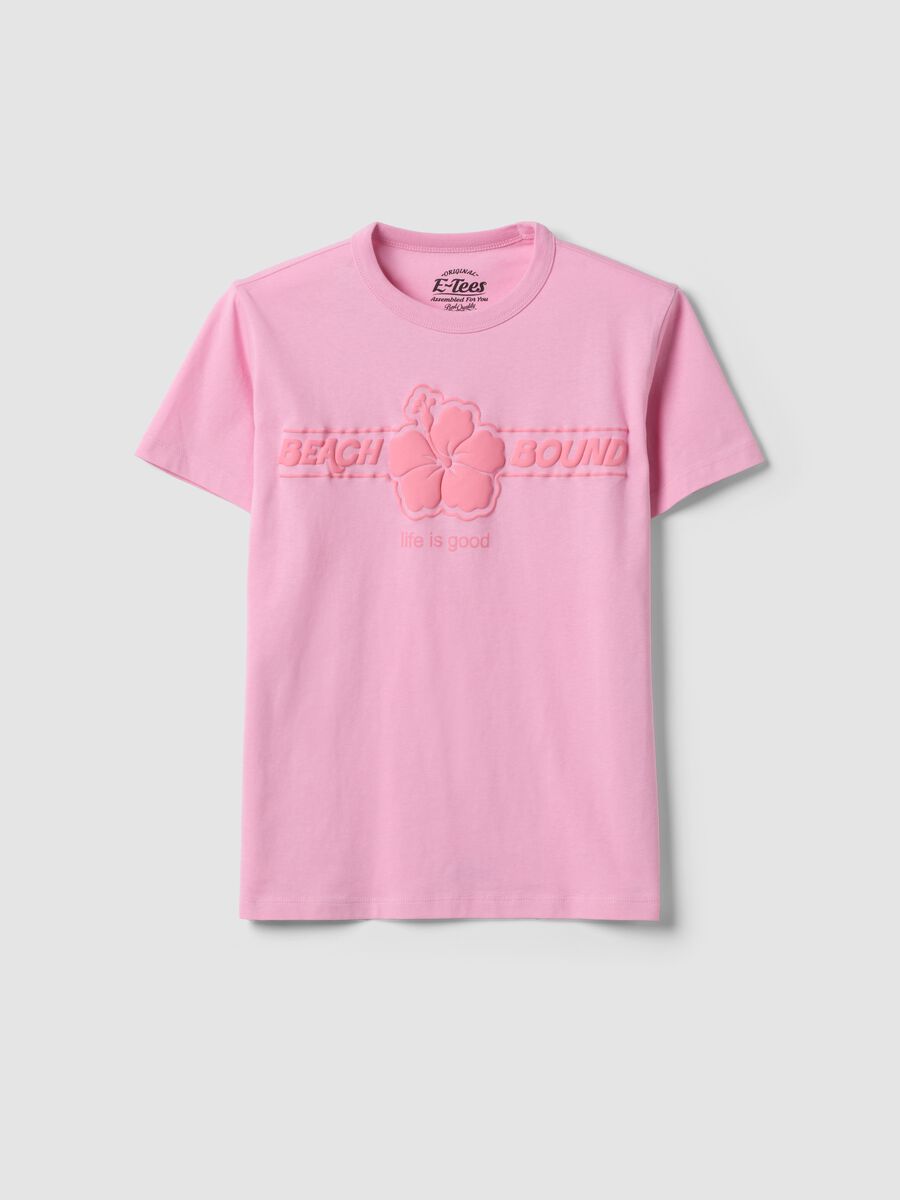 Pink pure cotton T-shirt regular fit with flower_4