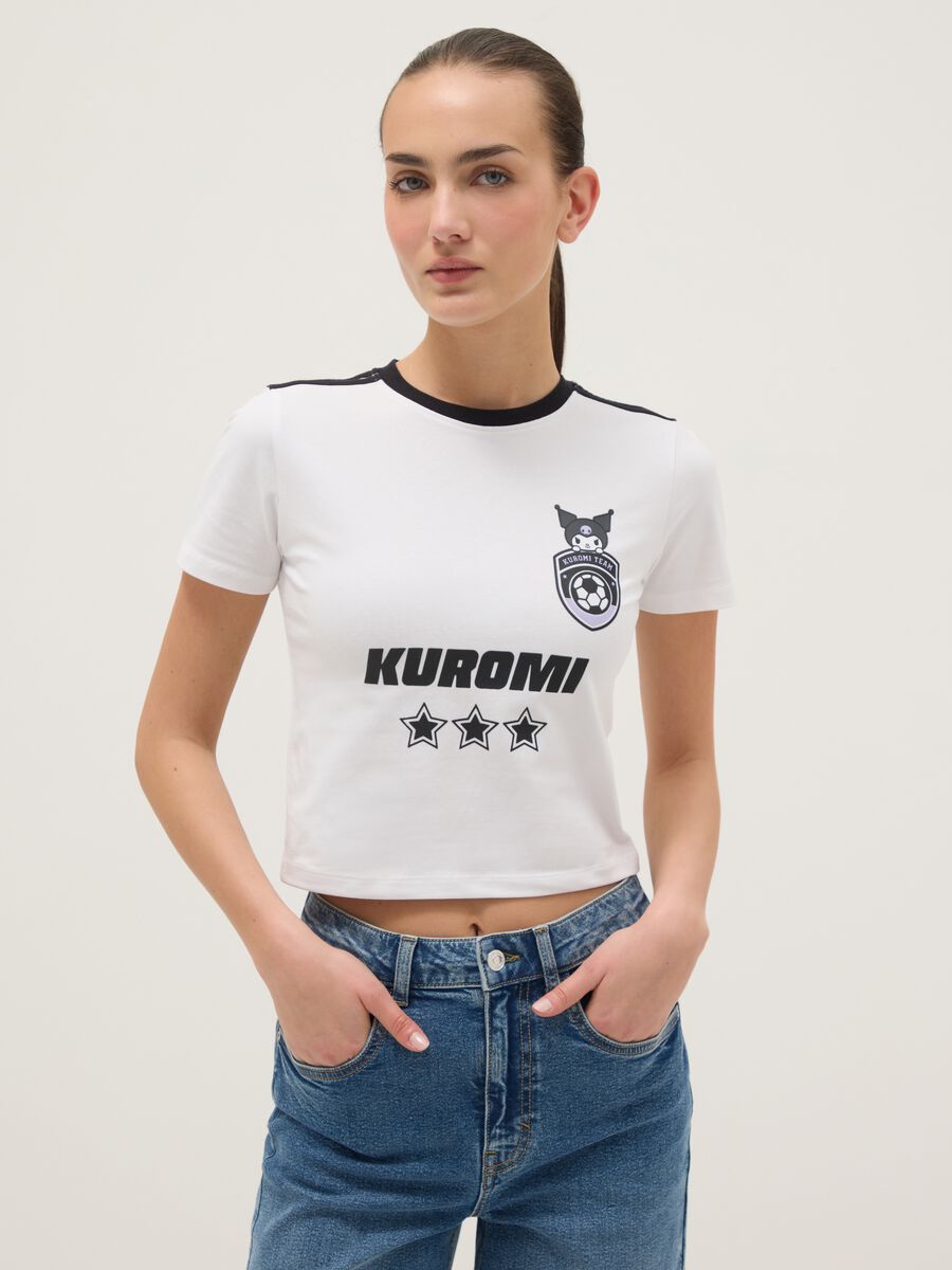White pure cotton regular fit T-shirt with Kuromi print_0