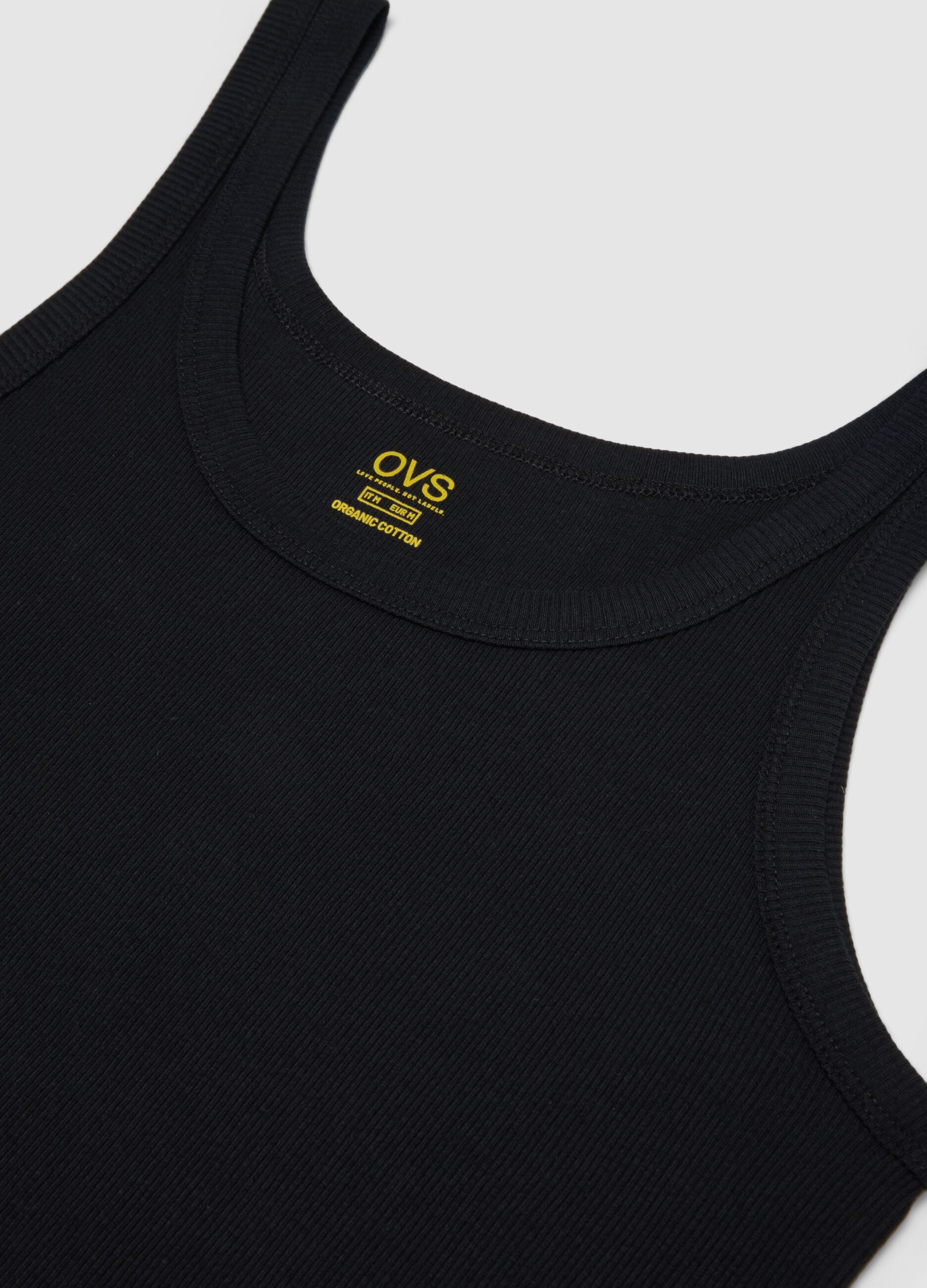 Pure black cotton tank top regular fit