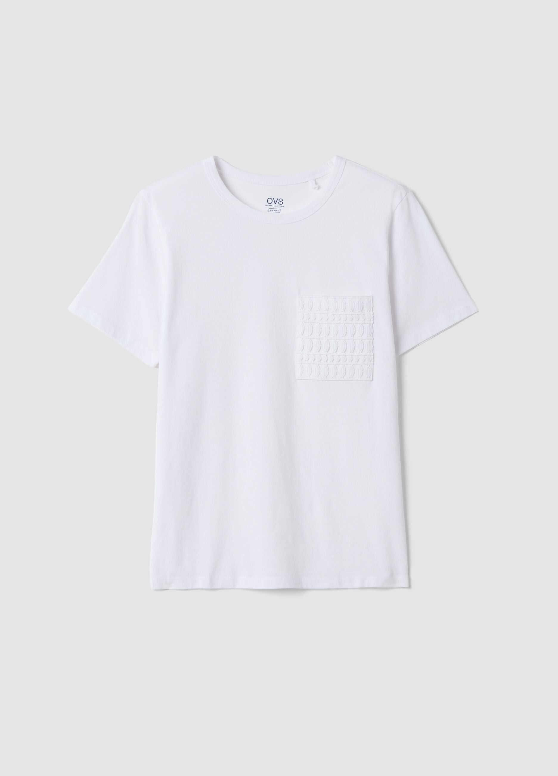 White pure cotton regular-fit T-shirt with embroidered chest pocket