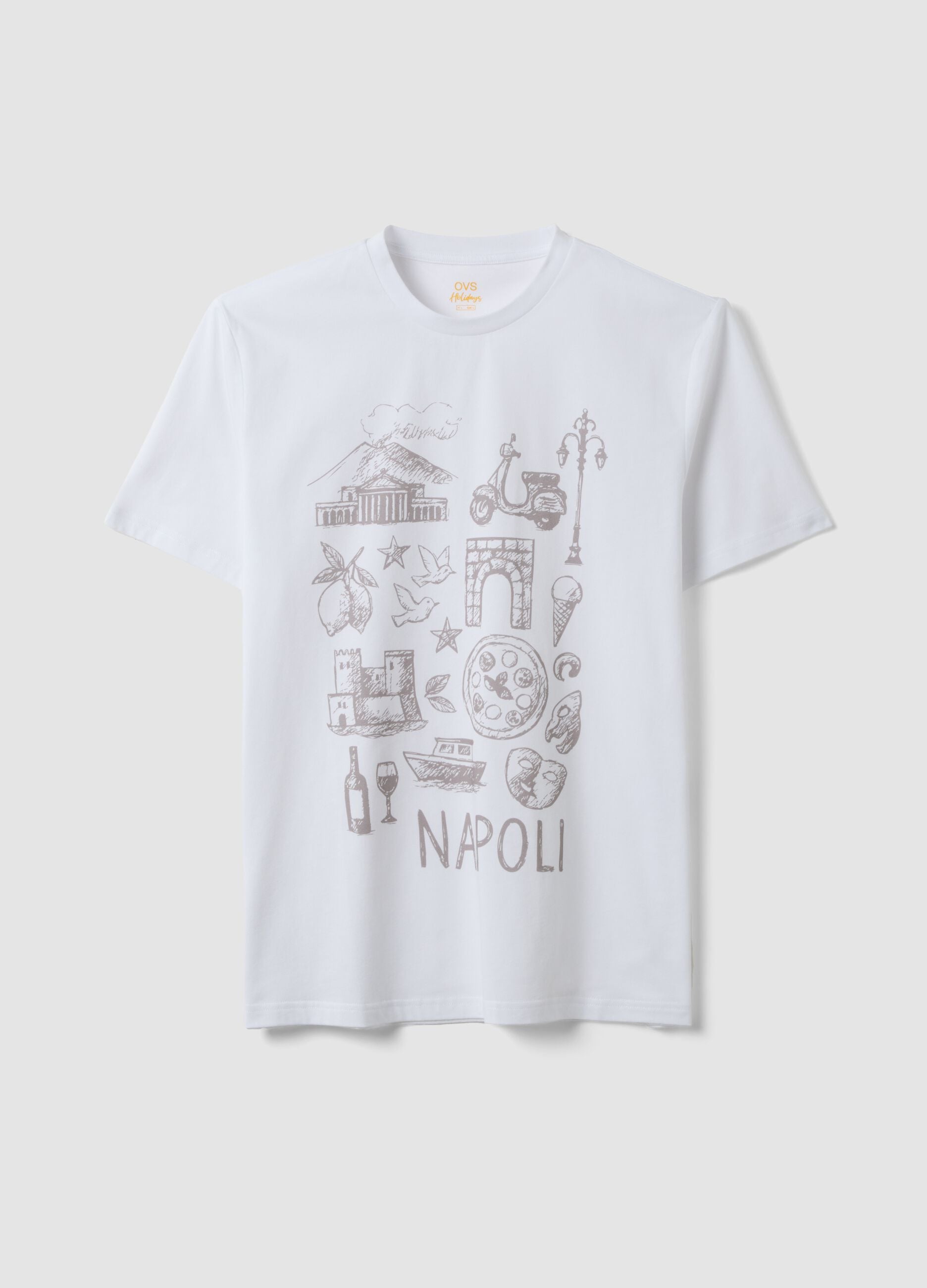 White pure cotton T-shirt with front print, regular fit