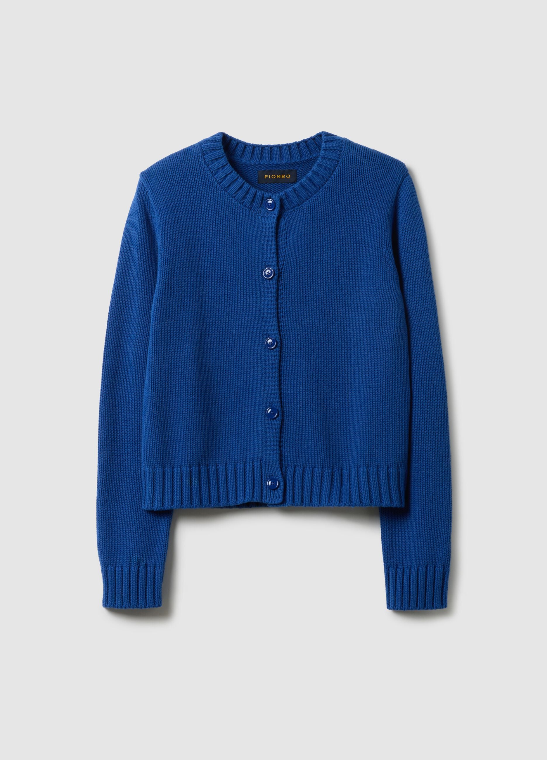 Blue regular fit pure cotton cardigan with buttons