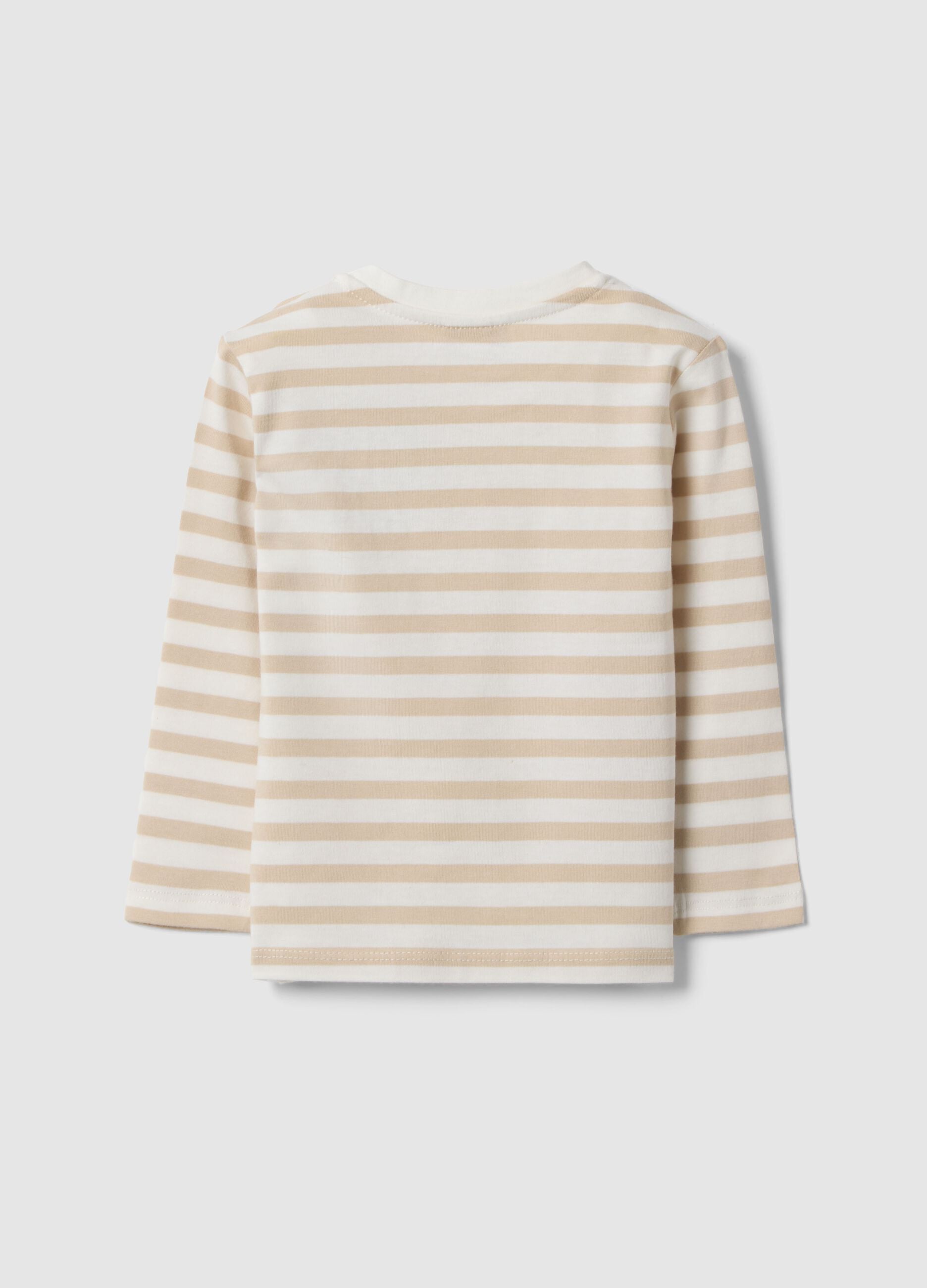 Multicolour striped pure cotton t-shirt for boys with embroidery