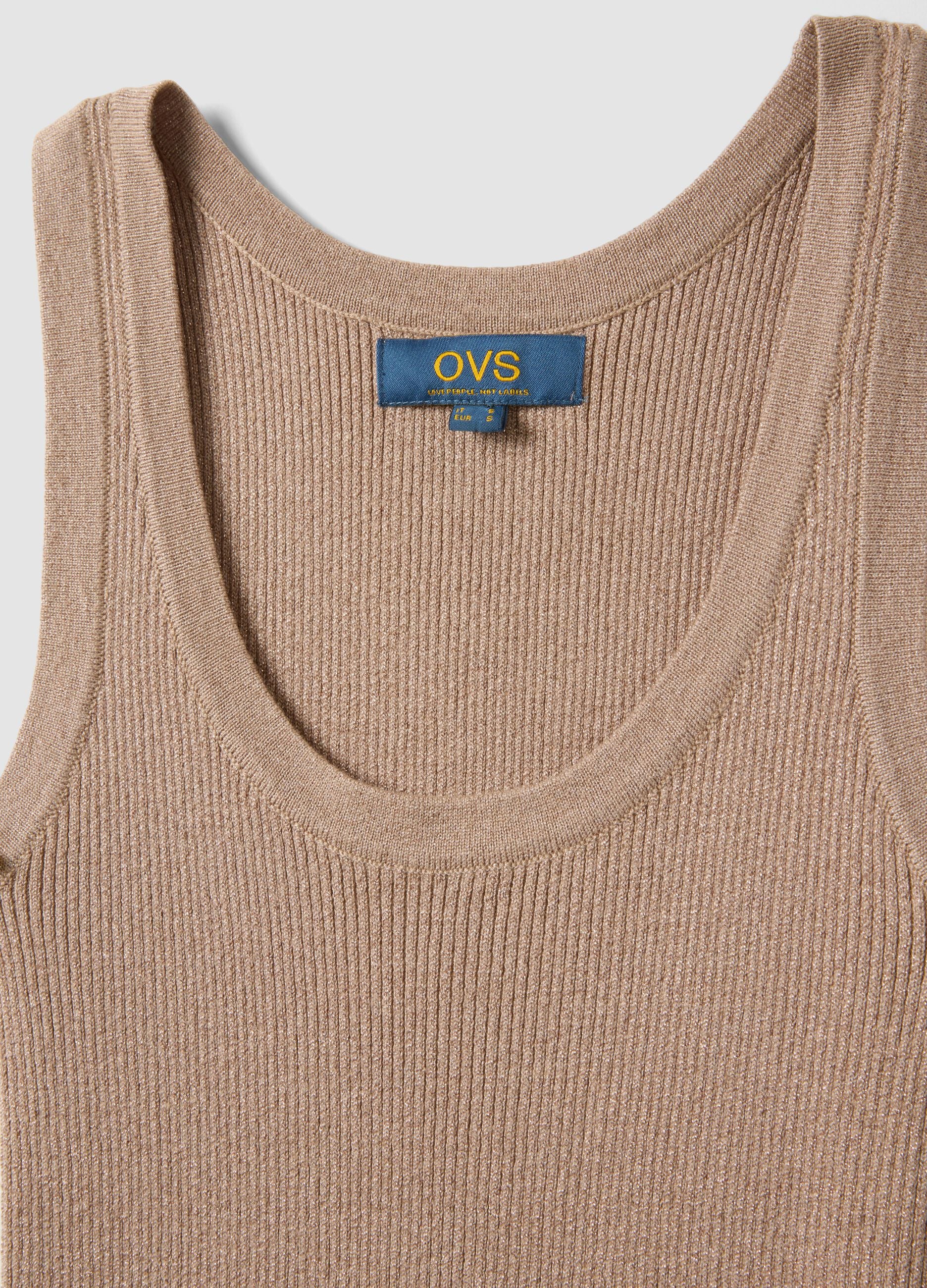 Beige viscose blend fitted tank top