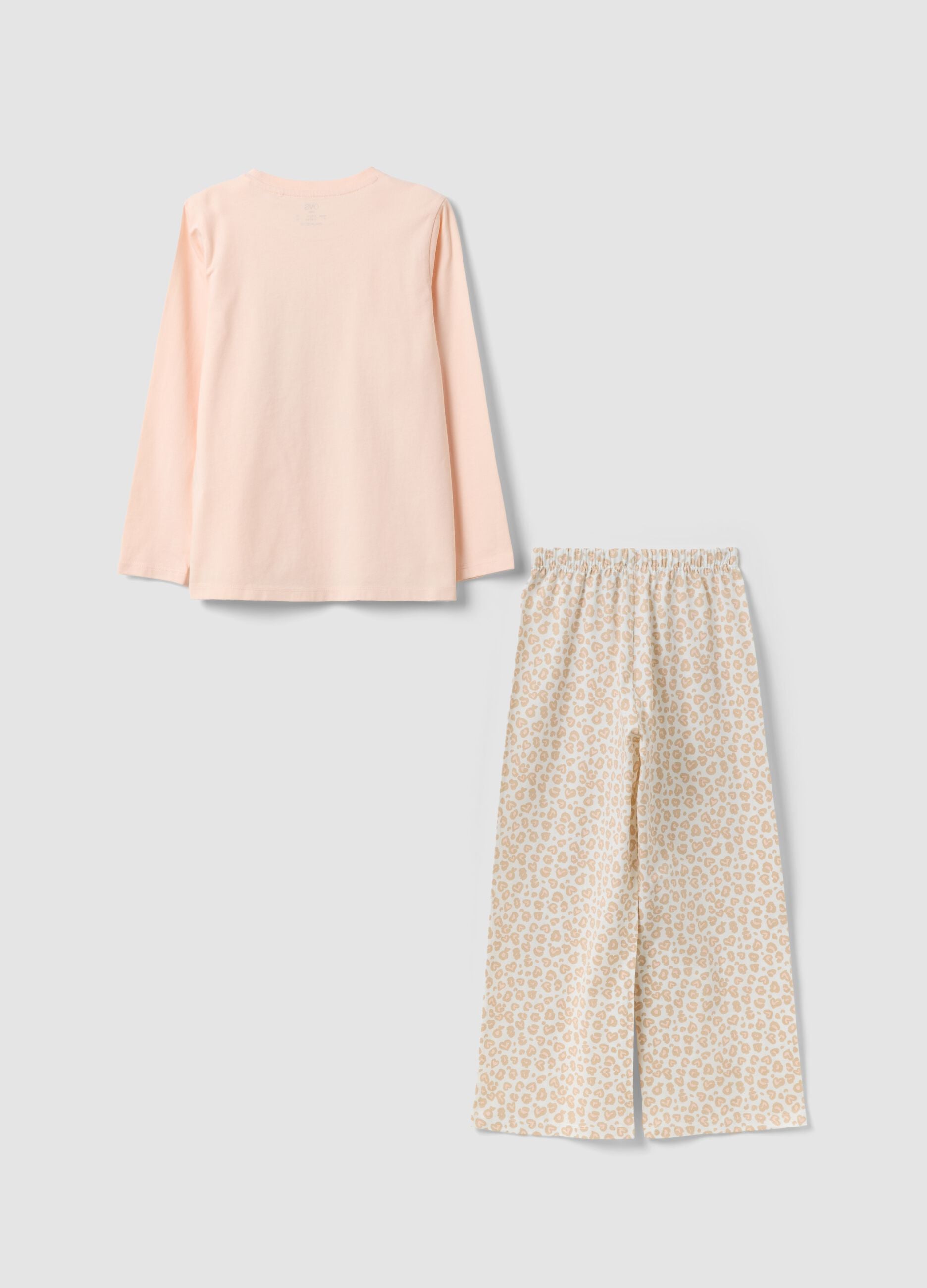 Pink organic cotton pyjamas with print and patterned trousers