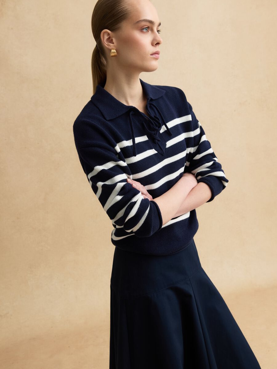 Multi-coloured striped pure cotton sweater, regular fit, deep V_2