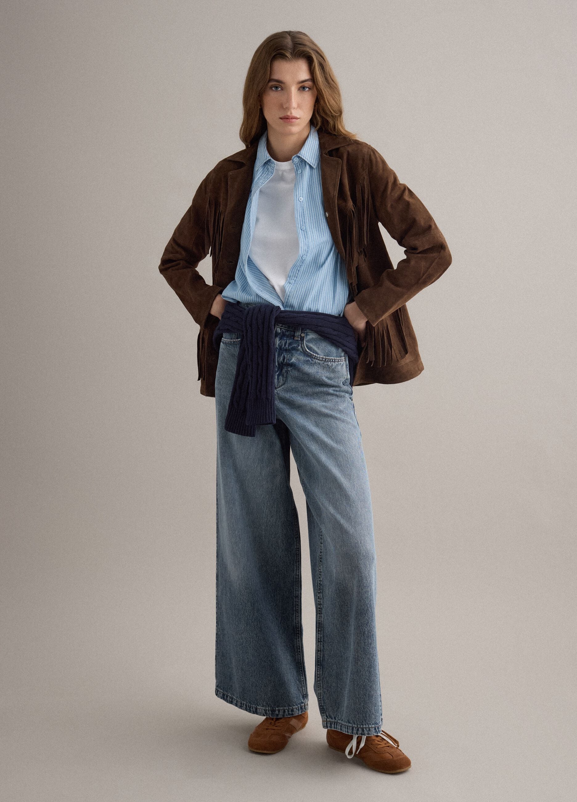 Brown genuine leather jacket with fringes