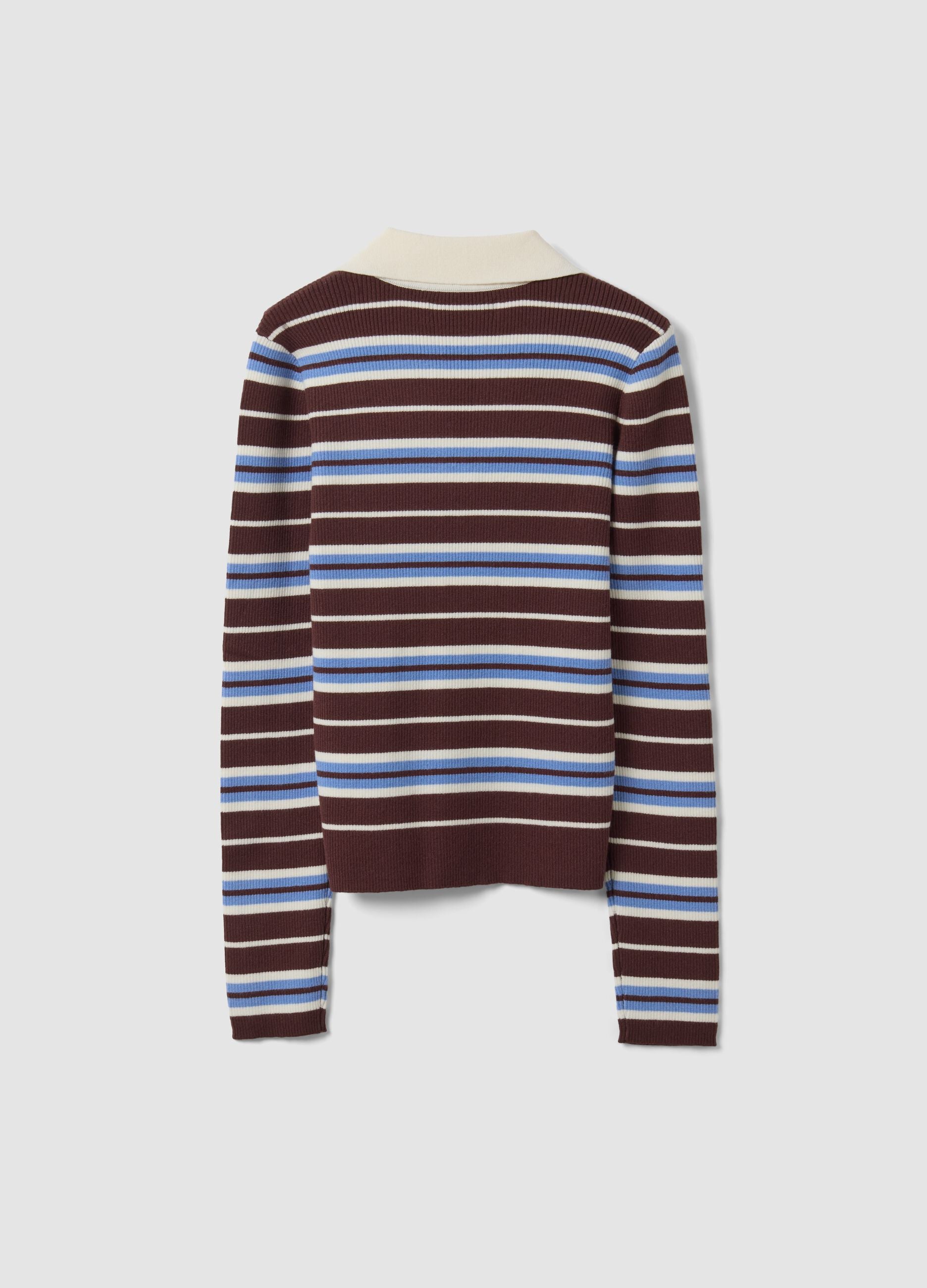 Multicolour striped viscose-blend fitted polo-collar knit