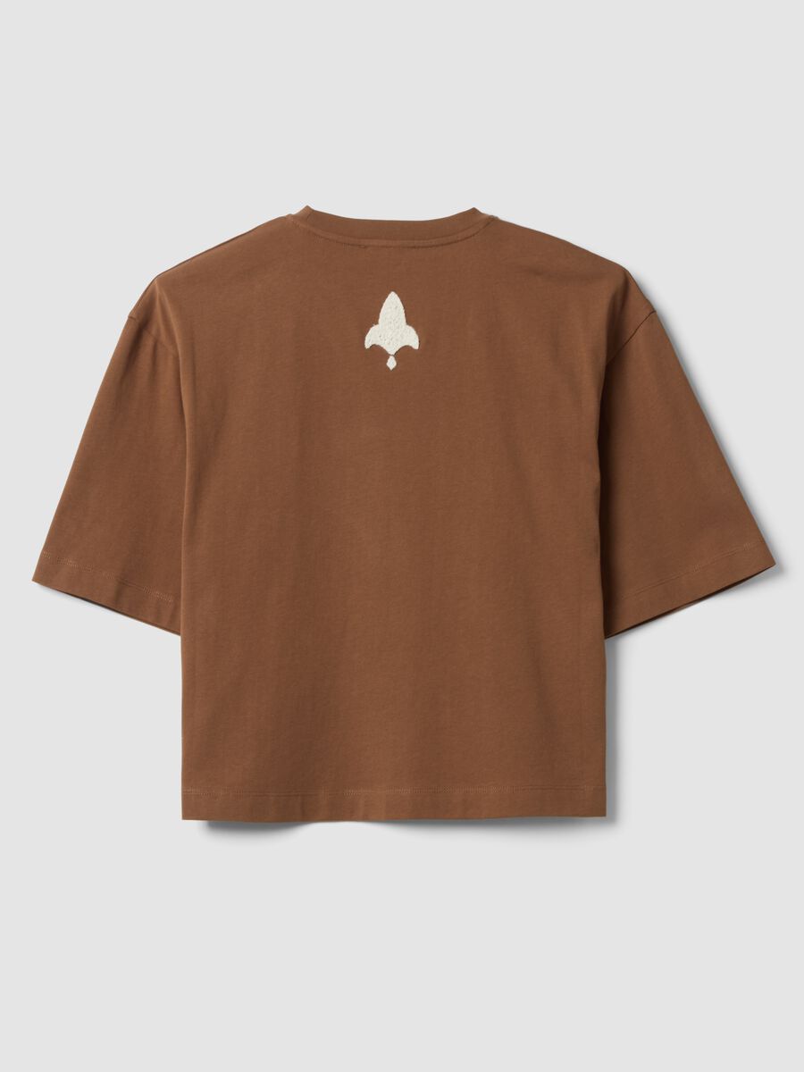 T-shirt marrone in puro cotone con ricami regular fit_6