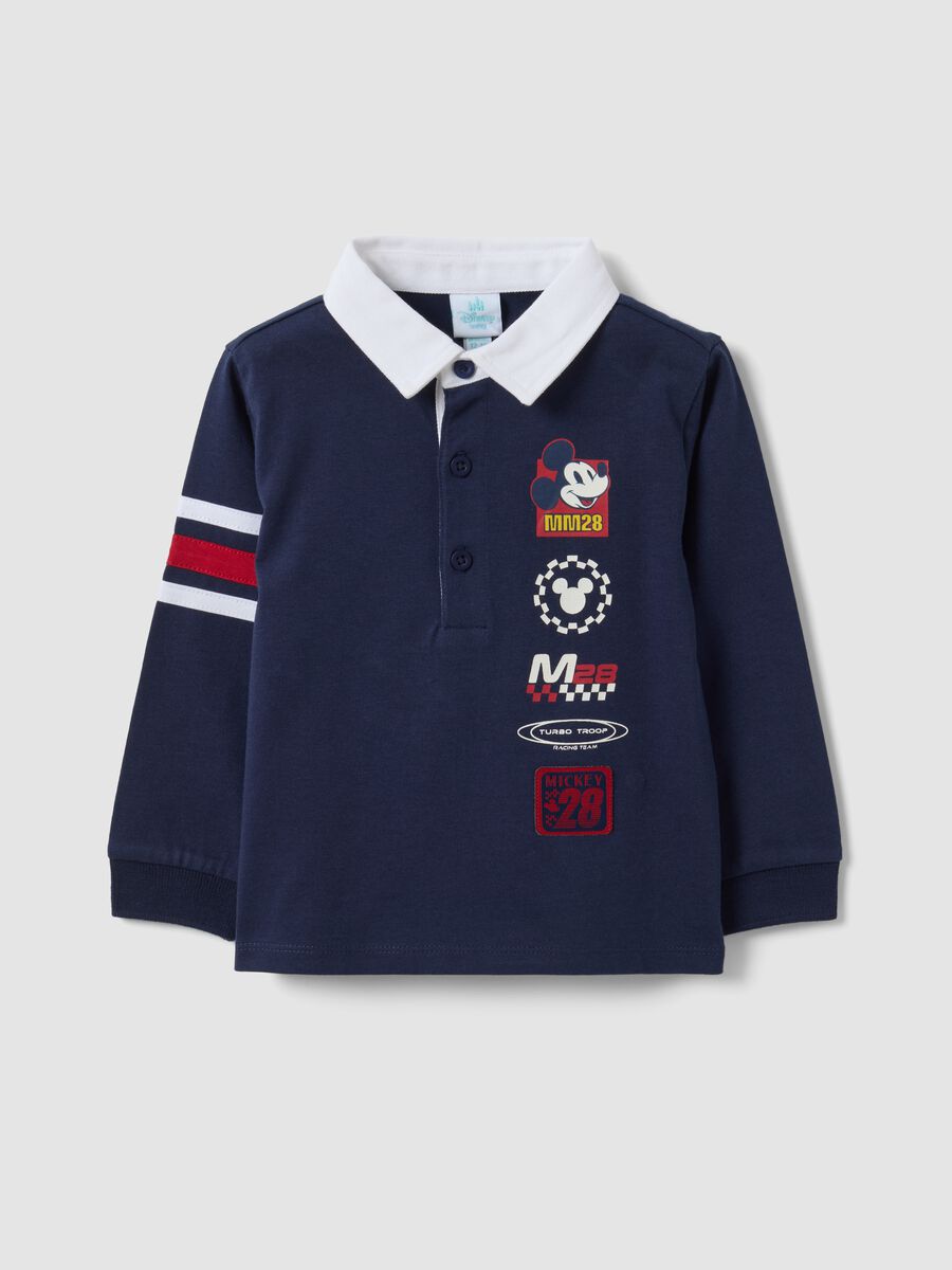 Polo blu in puro cotone organico con stampe Mickey & Friends per bimbo_0