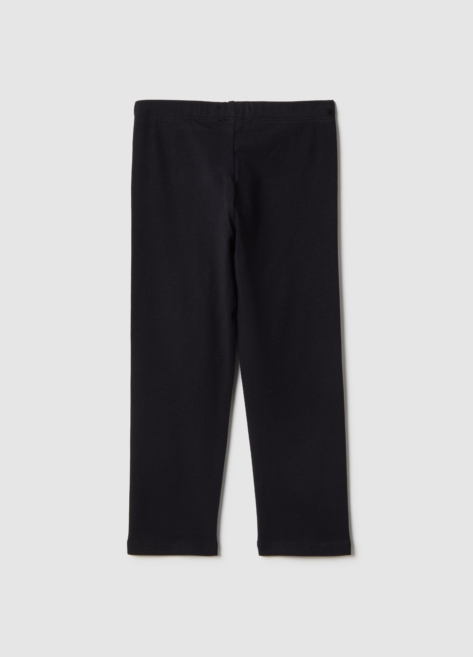 Girls' black stretchy cotton leggings slim fit with star