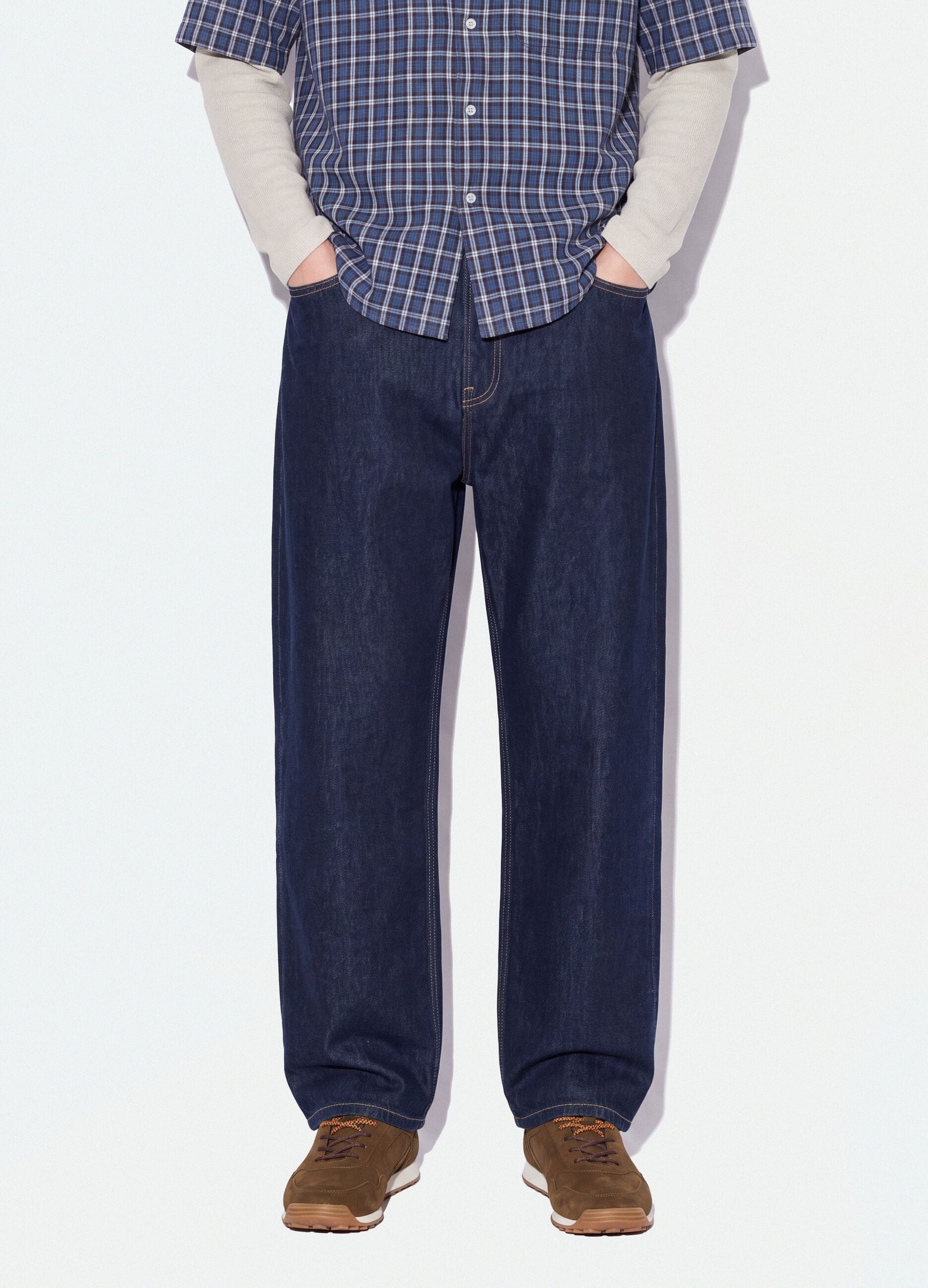Blue denim jeans in pure cotton, baggy fit