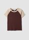 Brown stretch cotton crew-neck T-shirt with contrast sleeves_0
