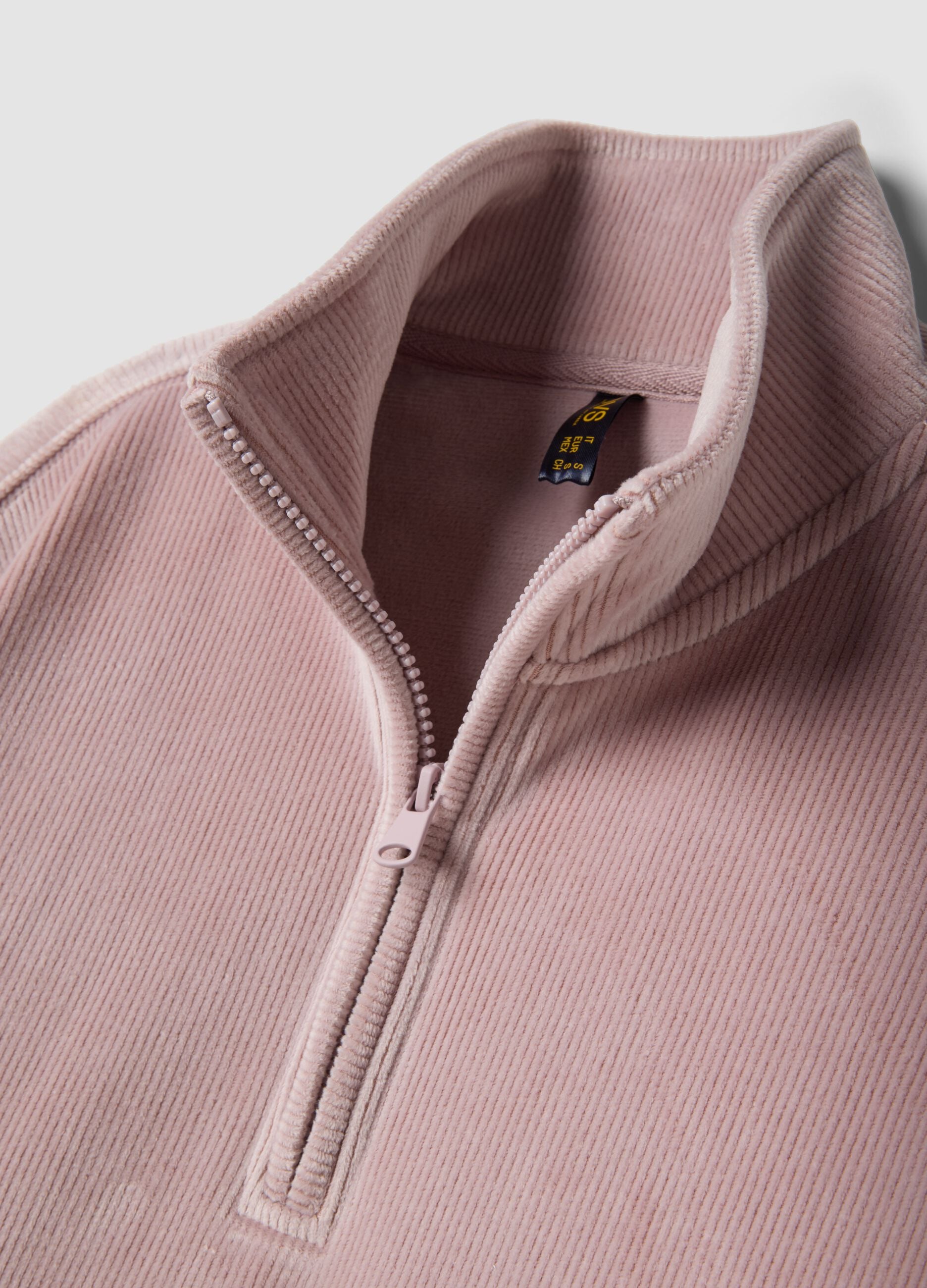Pink stretch jersey top with zip neck