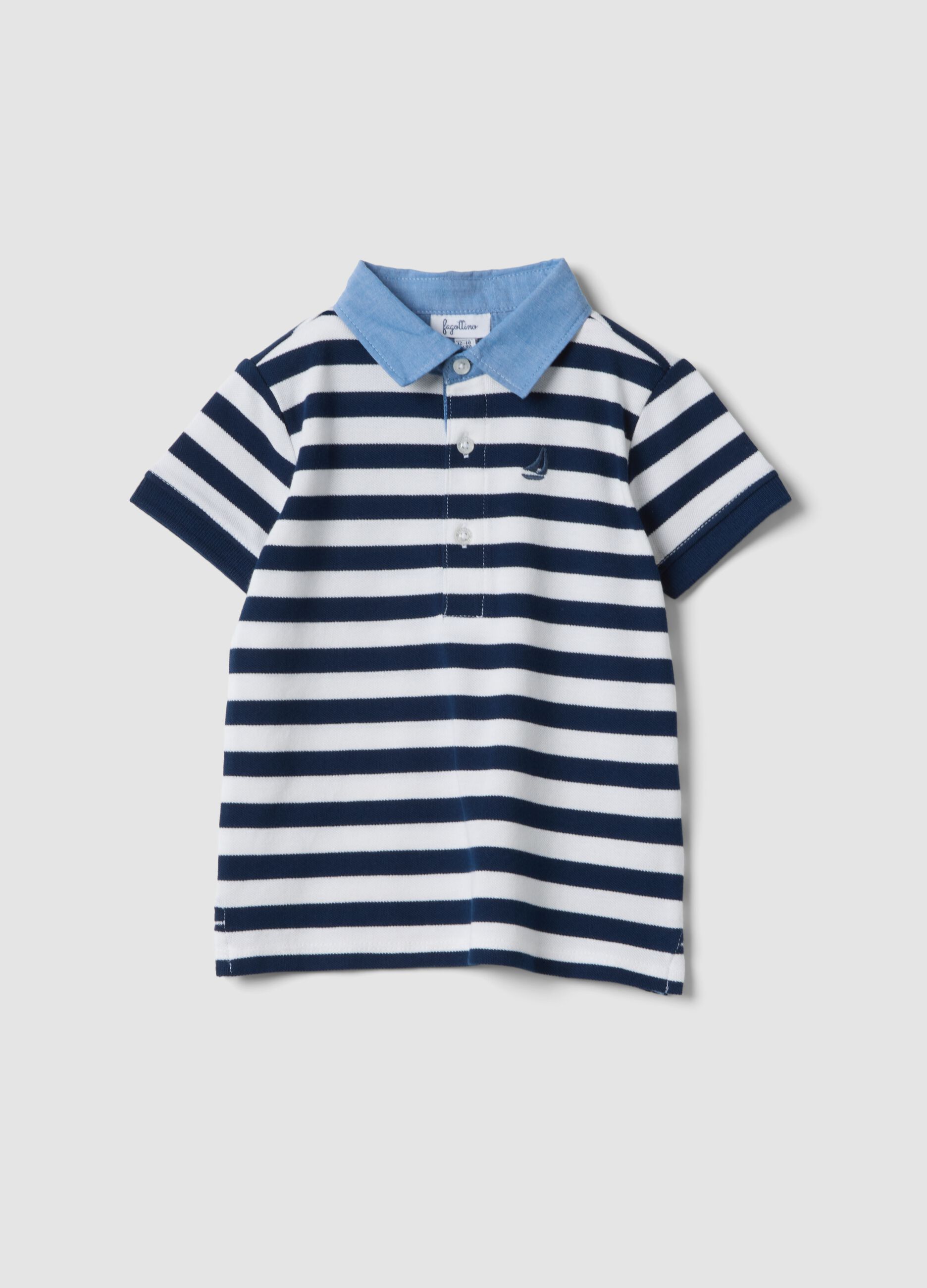 Blue striped stretch-cotton polo with classic collar