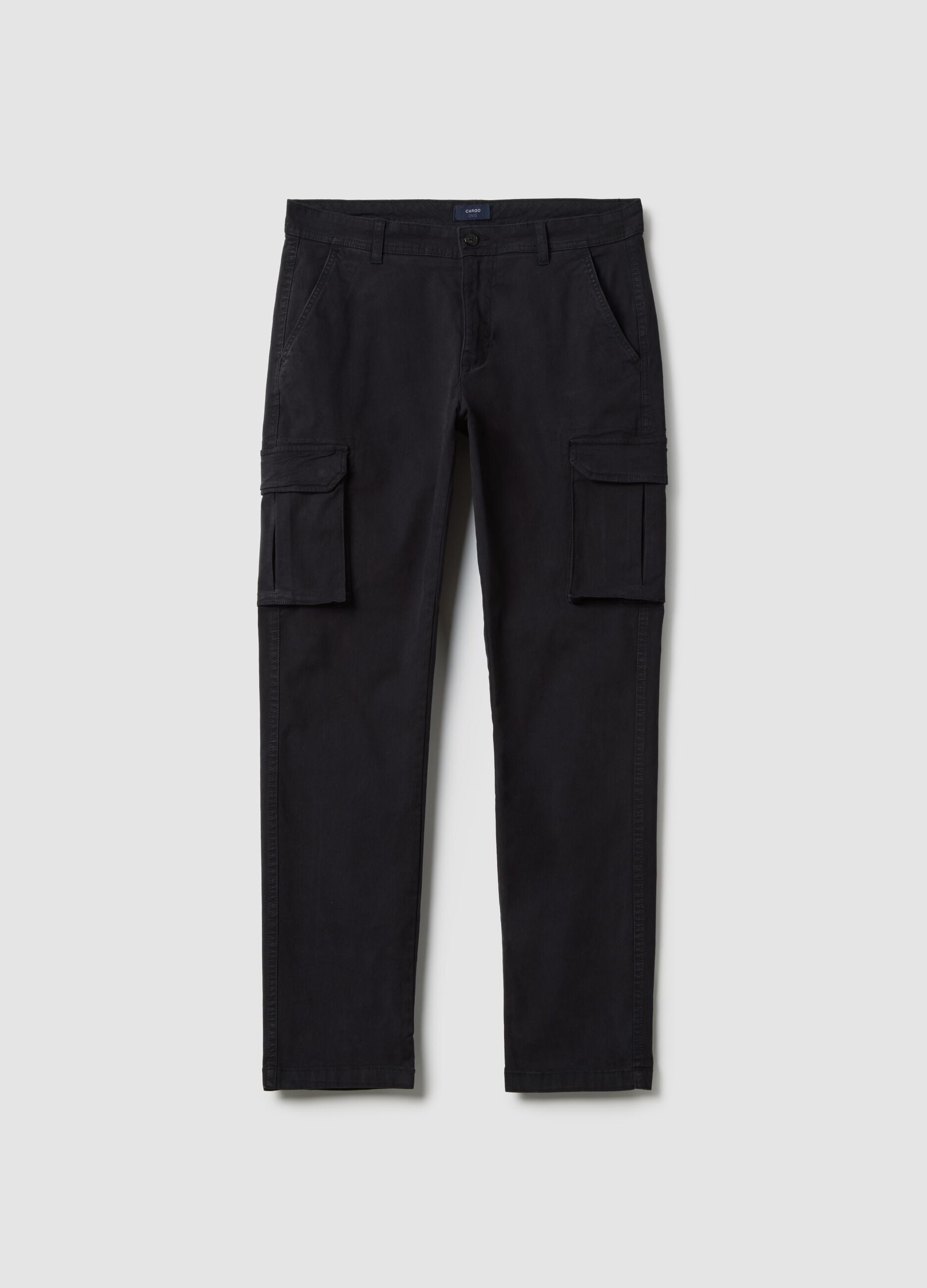 Black slim fit stretch cotton cargo trousers