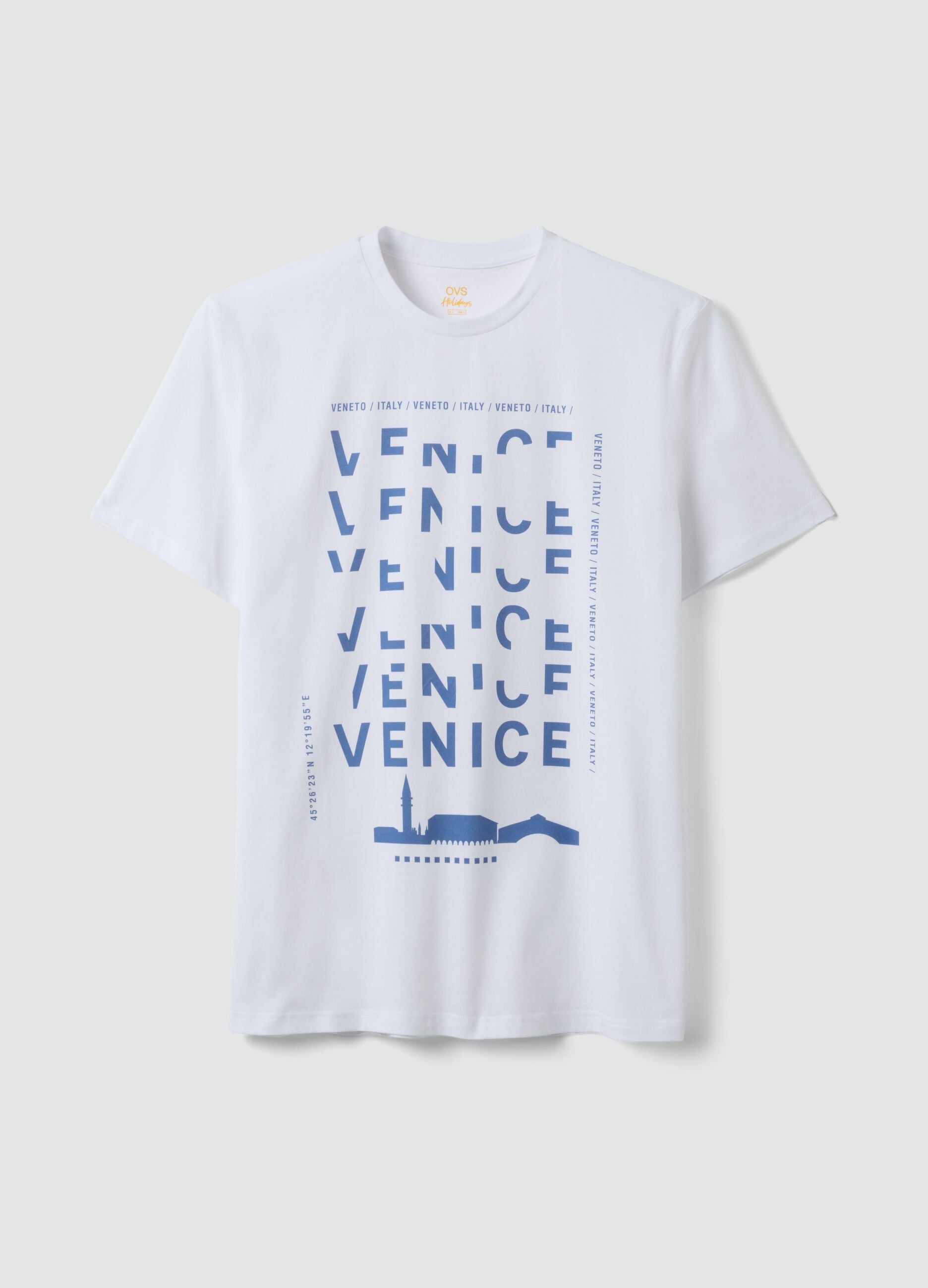 White pure cotton T-shirt with front print, regular fit
