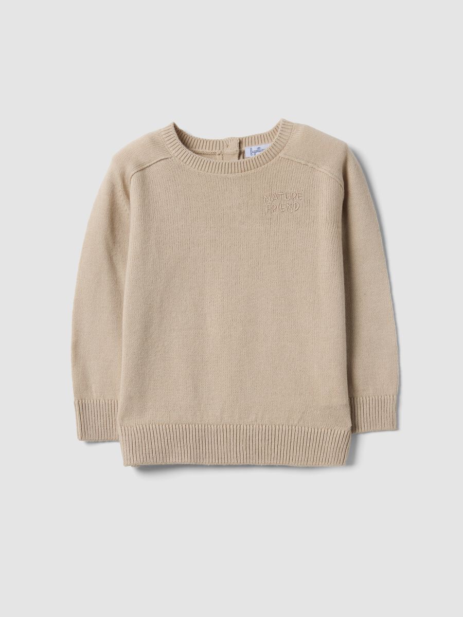 Beige cotton-blend crew-neck jumper for baby boy_0