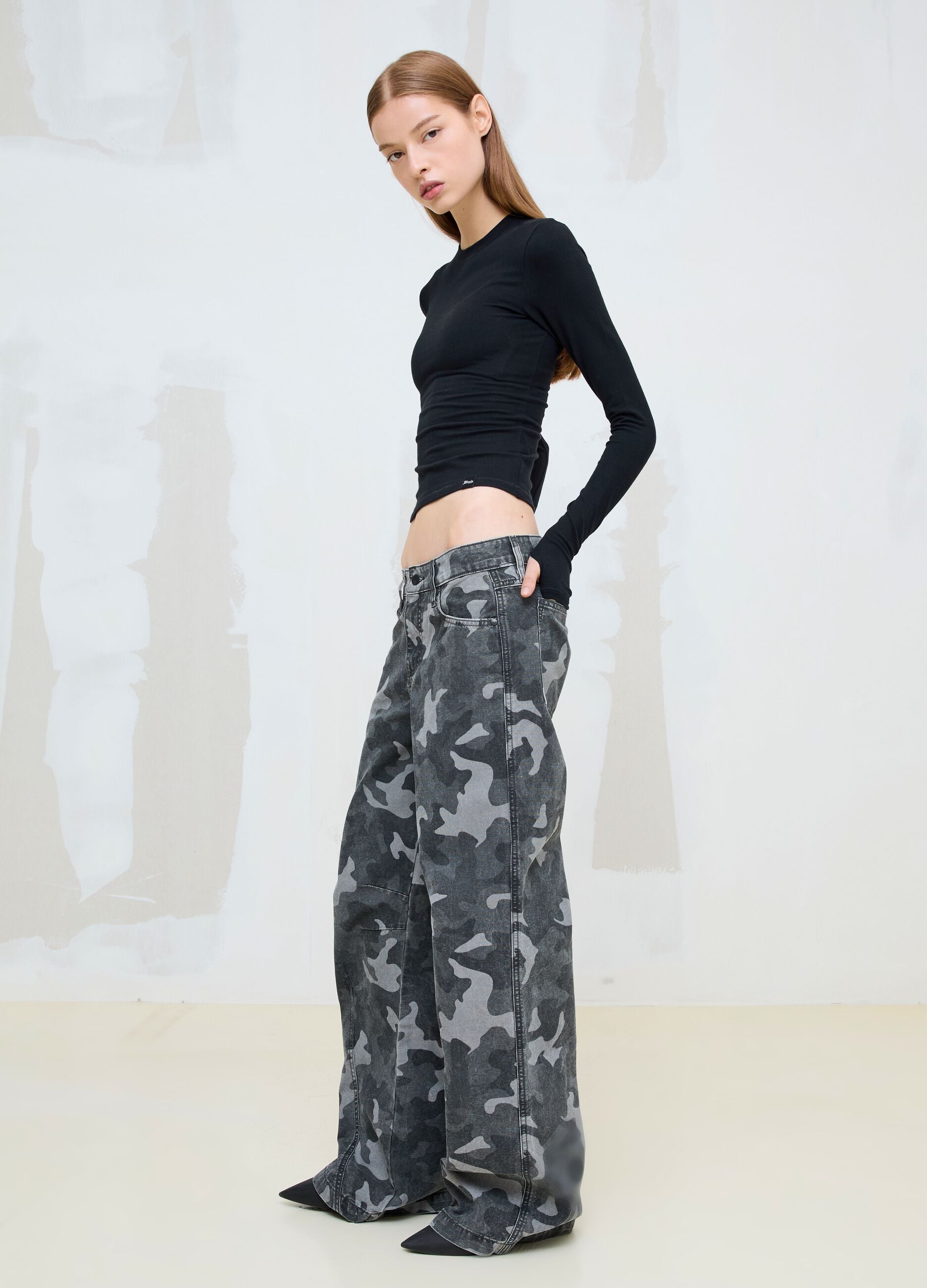 Dark Camo Wide-Leg Denim