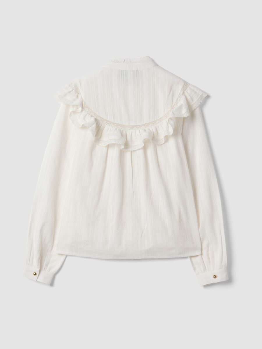 White pure cotton shirt with Mandarin collar and ruffles_2