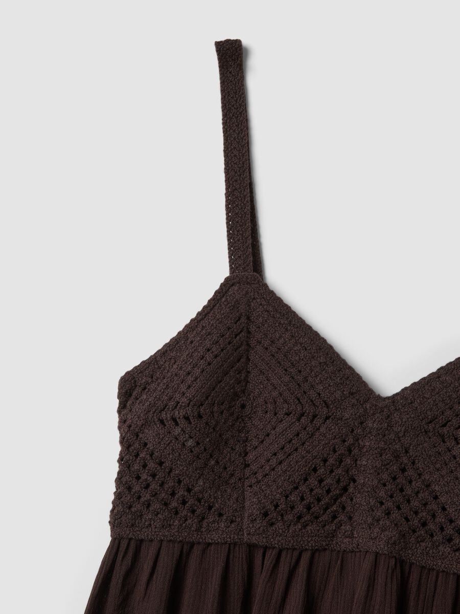 Brown pure viscose crochet tank top, regular fit_5