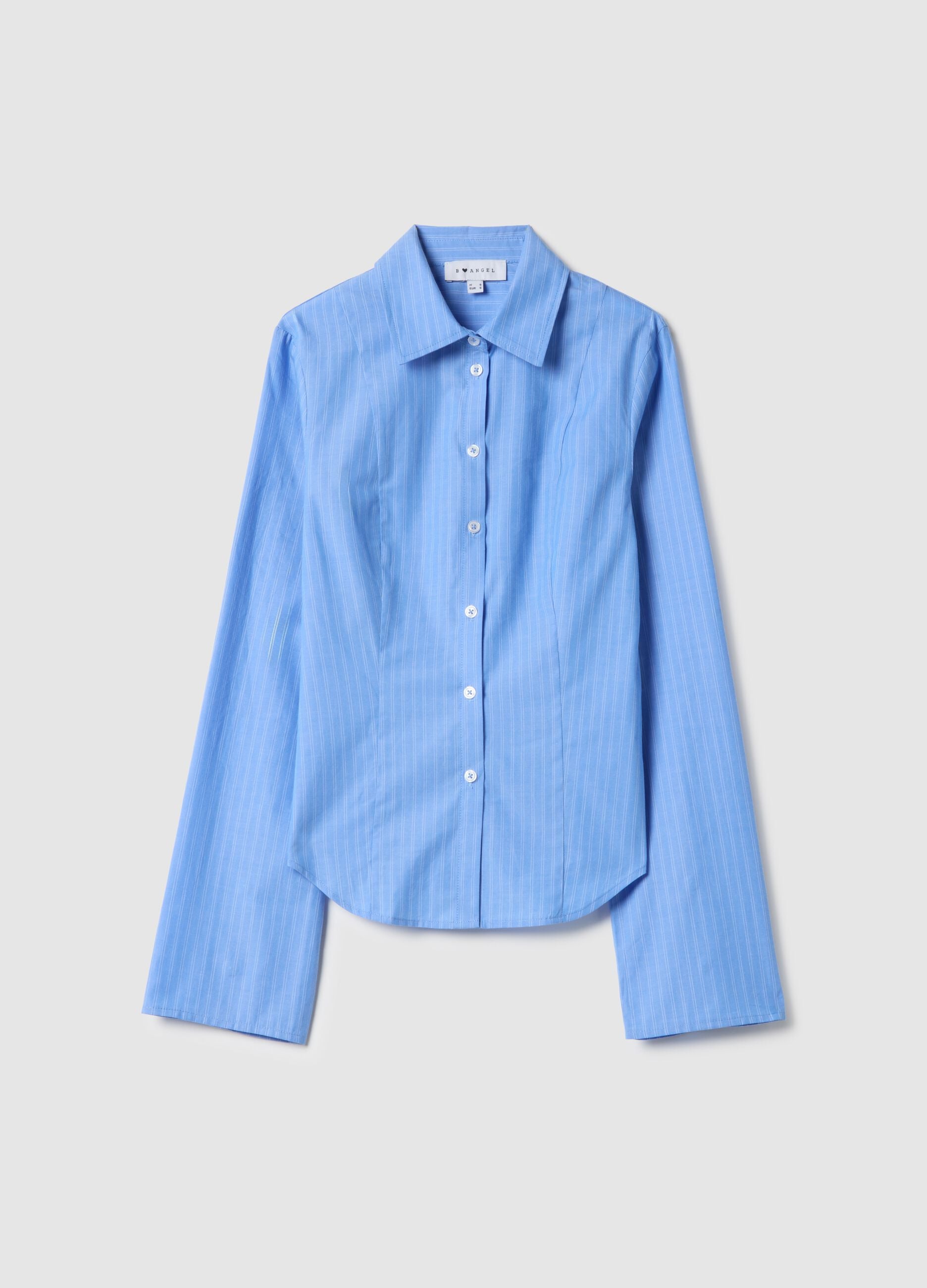 Blue striped pure cotton slim fit shirt