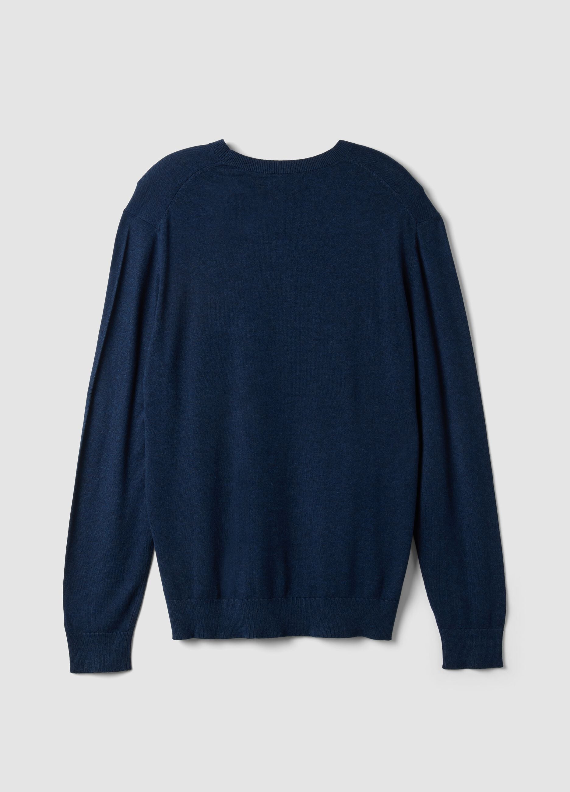 Blue crew-neck jumper in viscose blend, regular fit