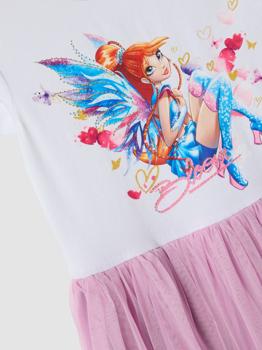 Abito mini rosa e bianco in cotone elasticizzato con tulle per bambina regular fit_2