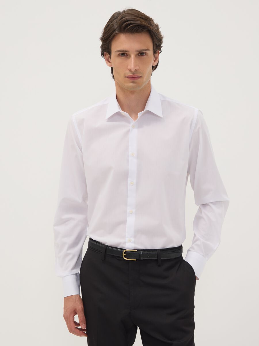 White slim-fit shirt with classic collar, easy-iron_0