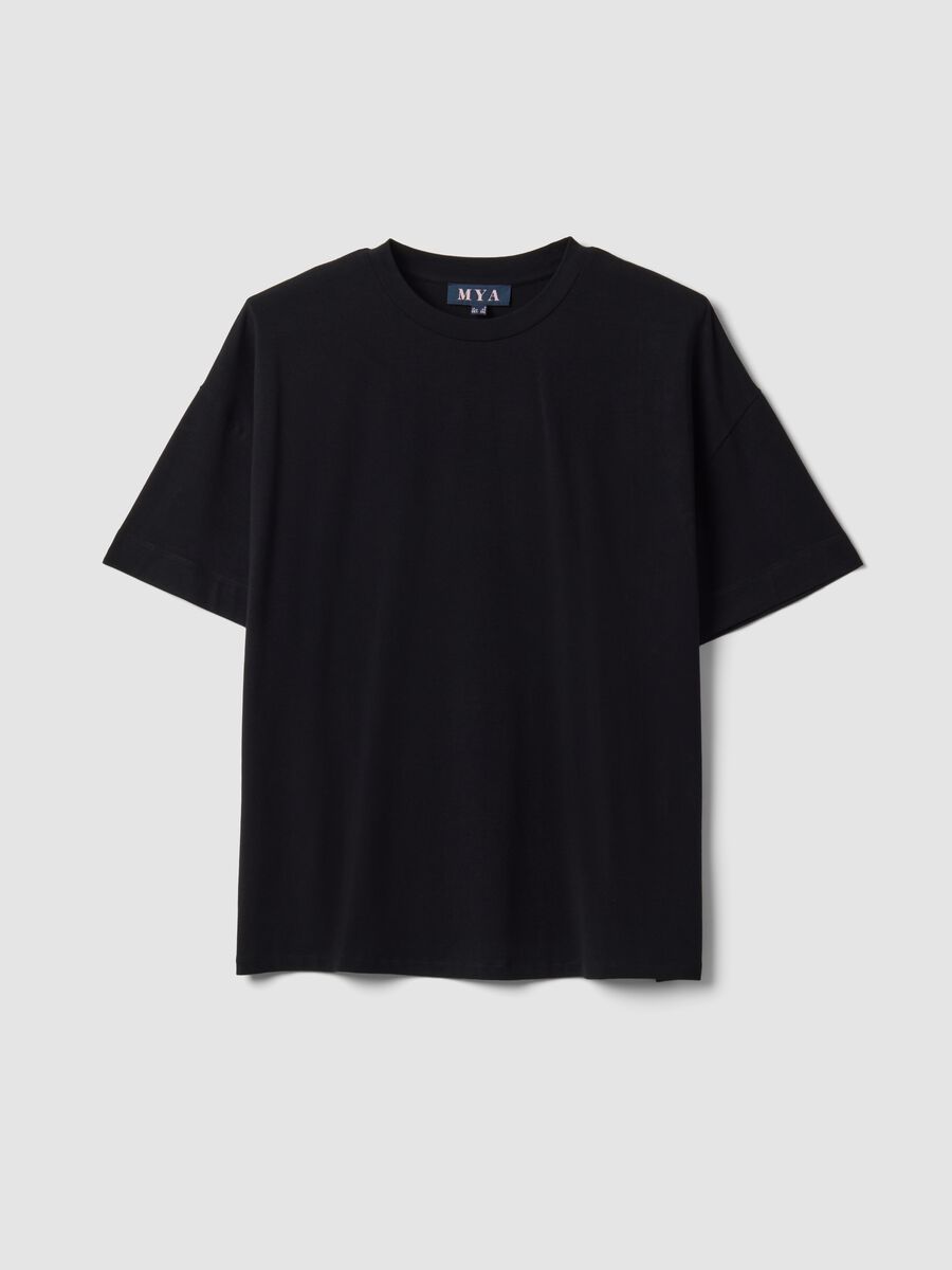 Black crew-neck T-shirt in stretch cotton-modal blend, regular fit_4