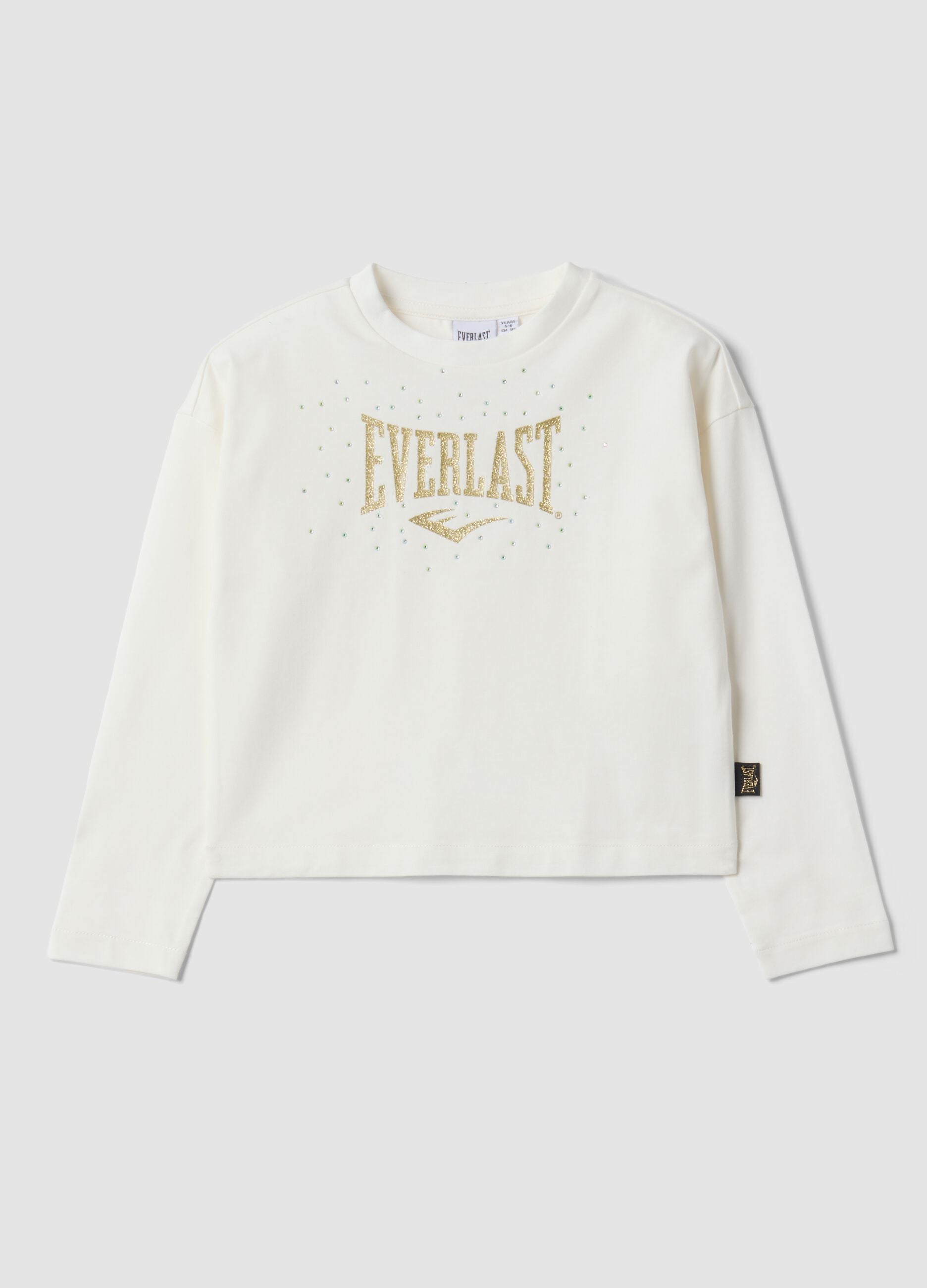 White long-sleeved stretch cotton T-shirt with print