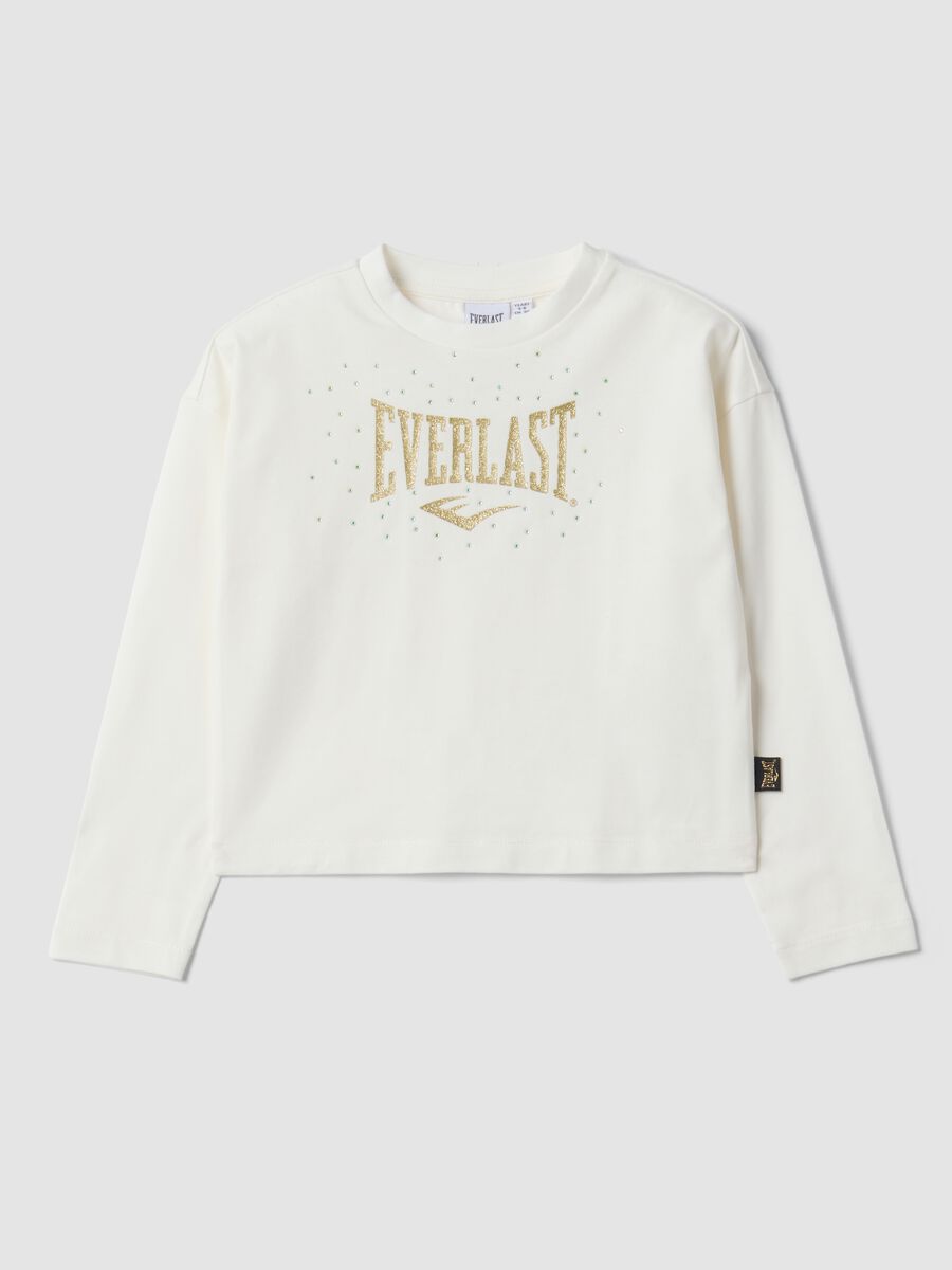 White long-sleeved stretch cotton T-shirt with print_0