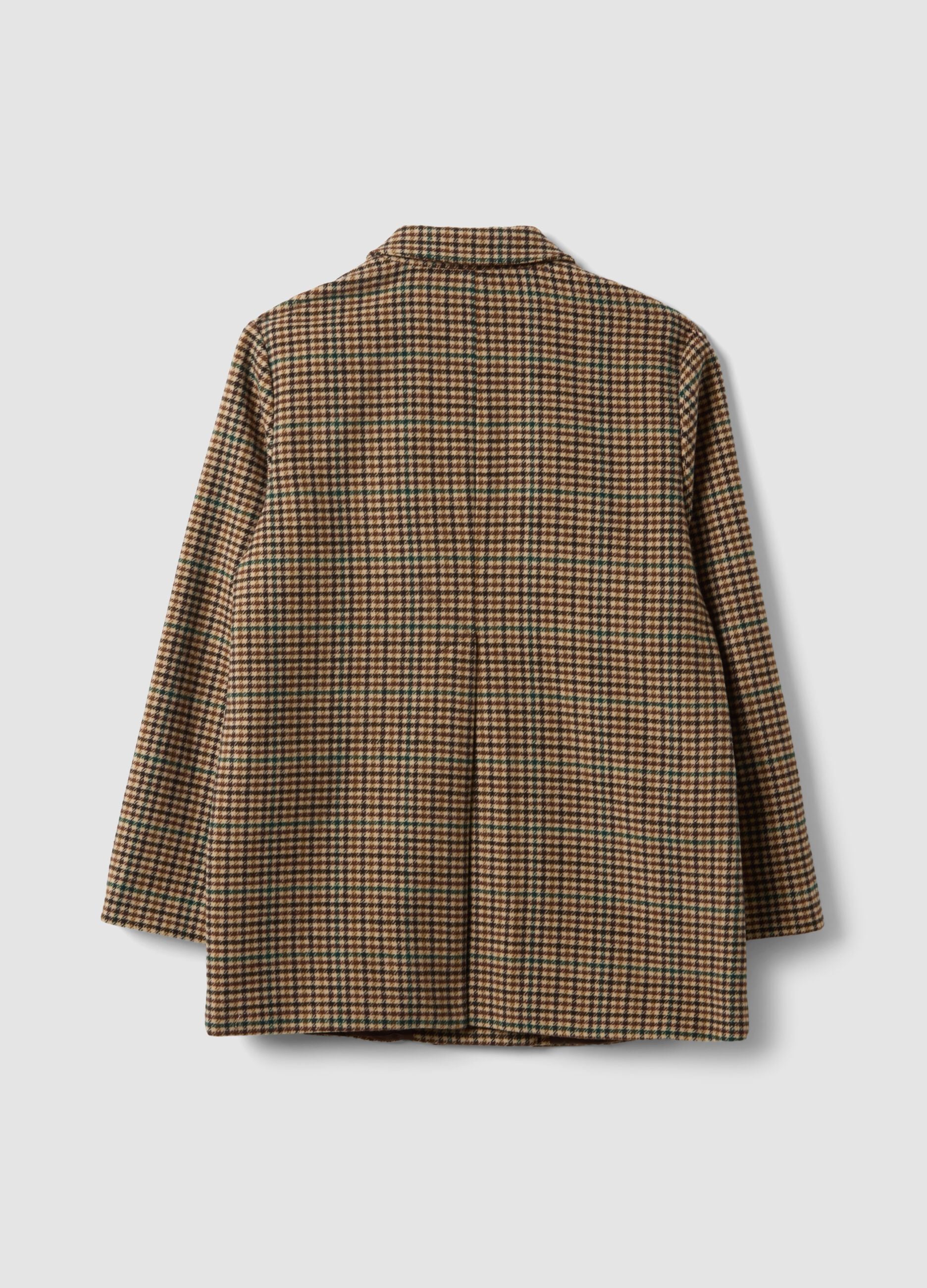 Brown checked wool-blend blazer