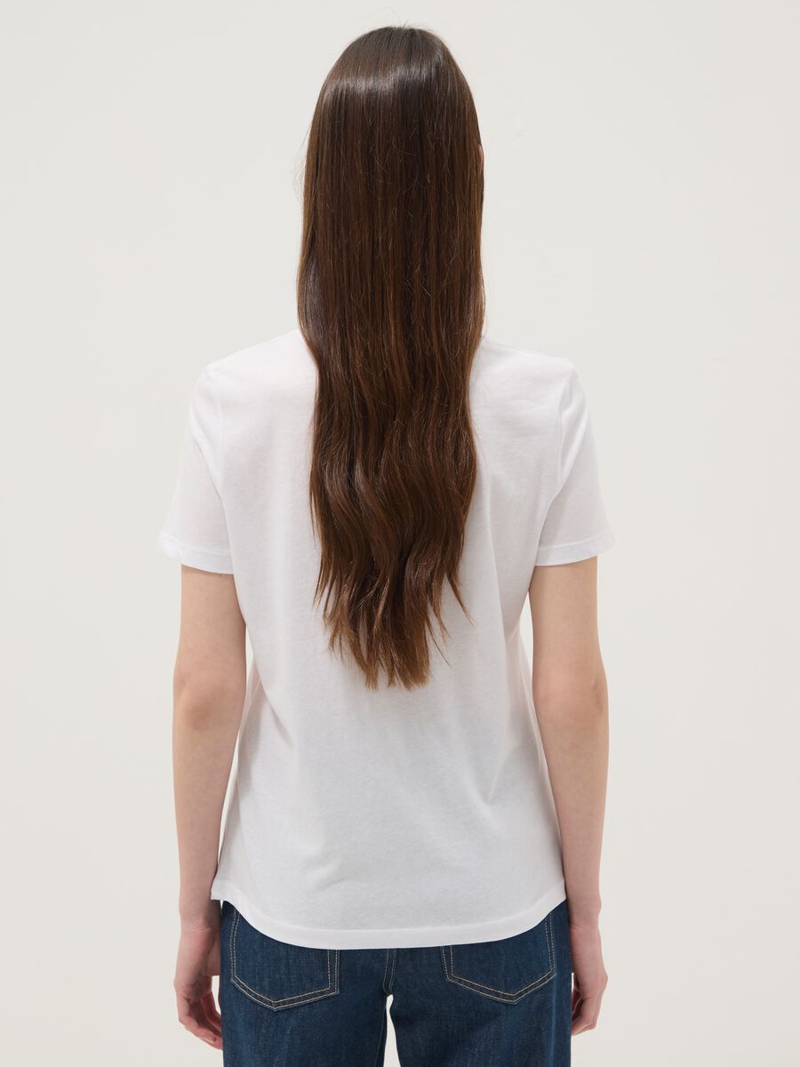 White pure cotton T-shirt with front print_3