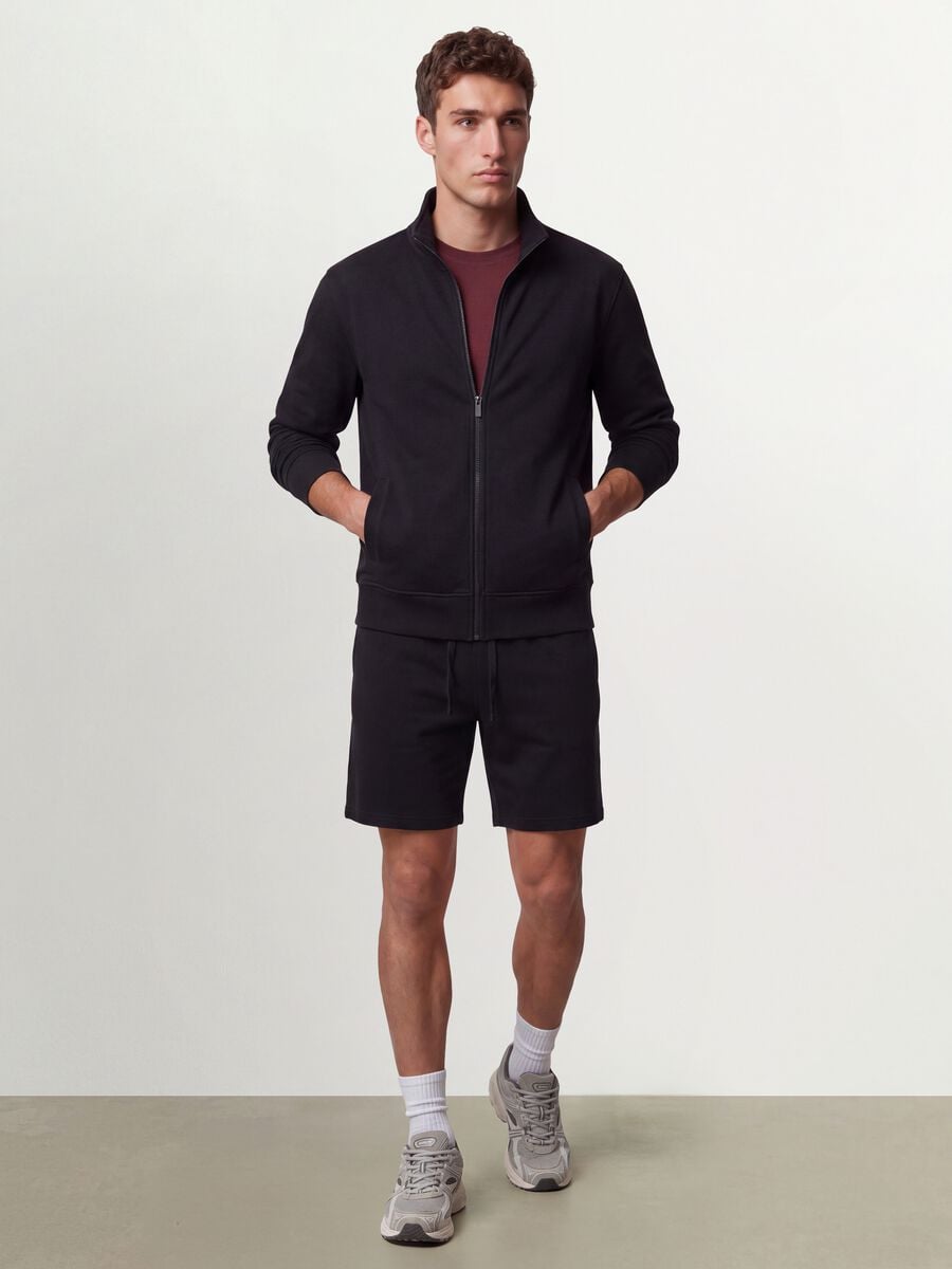 Black cotton-blend sweatshirt with crew neck and zip, regular fit_1