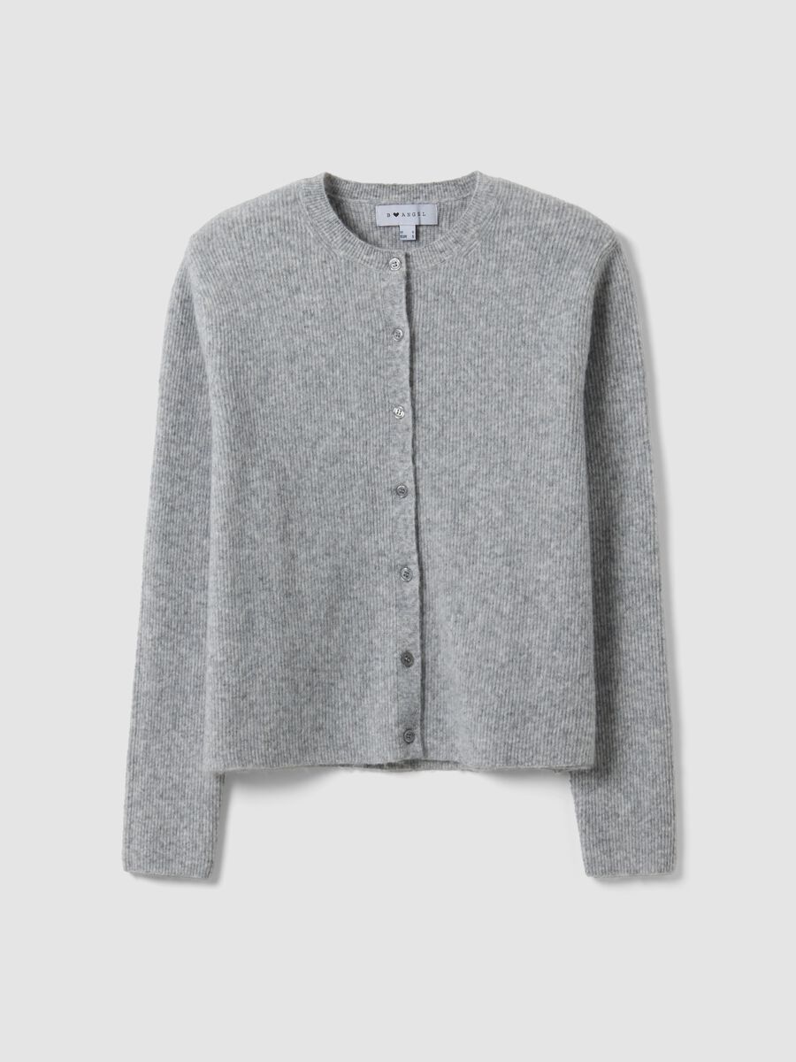 Grey crew-neck cardigan in lyocell and wool blend, oversized fit_0