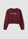Short purple sweatshirt in pure organic cotton with ribbed neckline_3