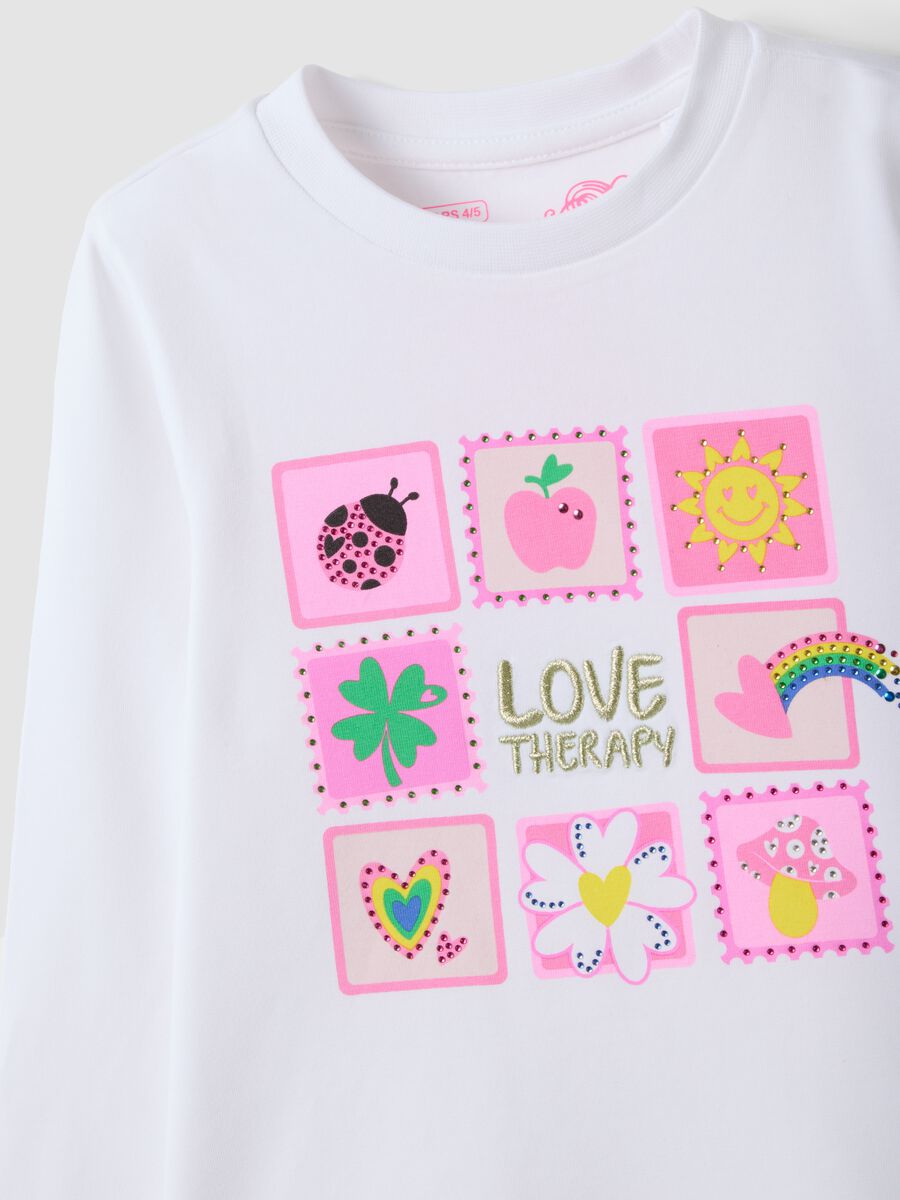 White stretch cotton crew-neck printed T-shirt for girls_2
