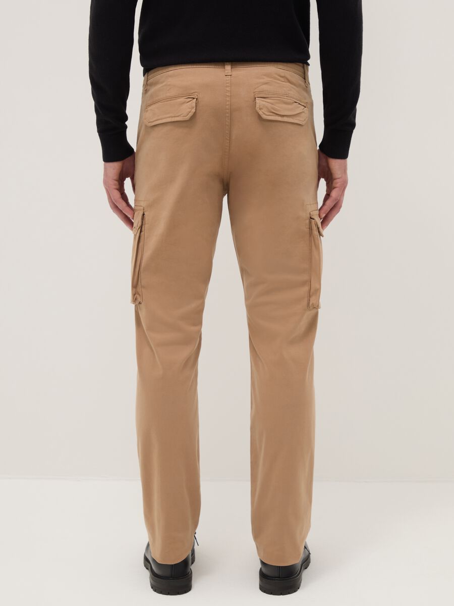 Beige stretch cotton slim fit cargo trousers_3