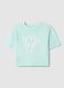 Girl's blue pure cotton boxy fit T-shirt with print_3