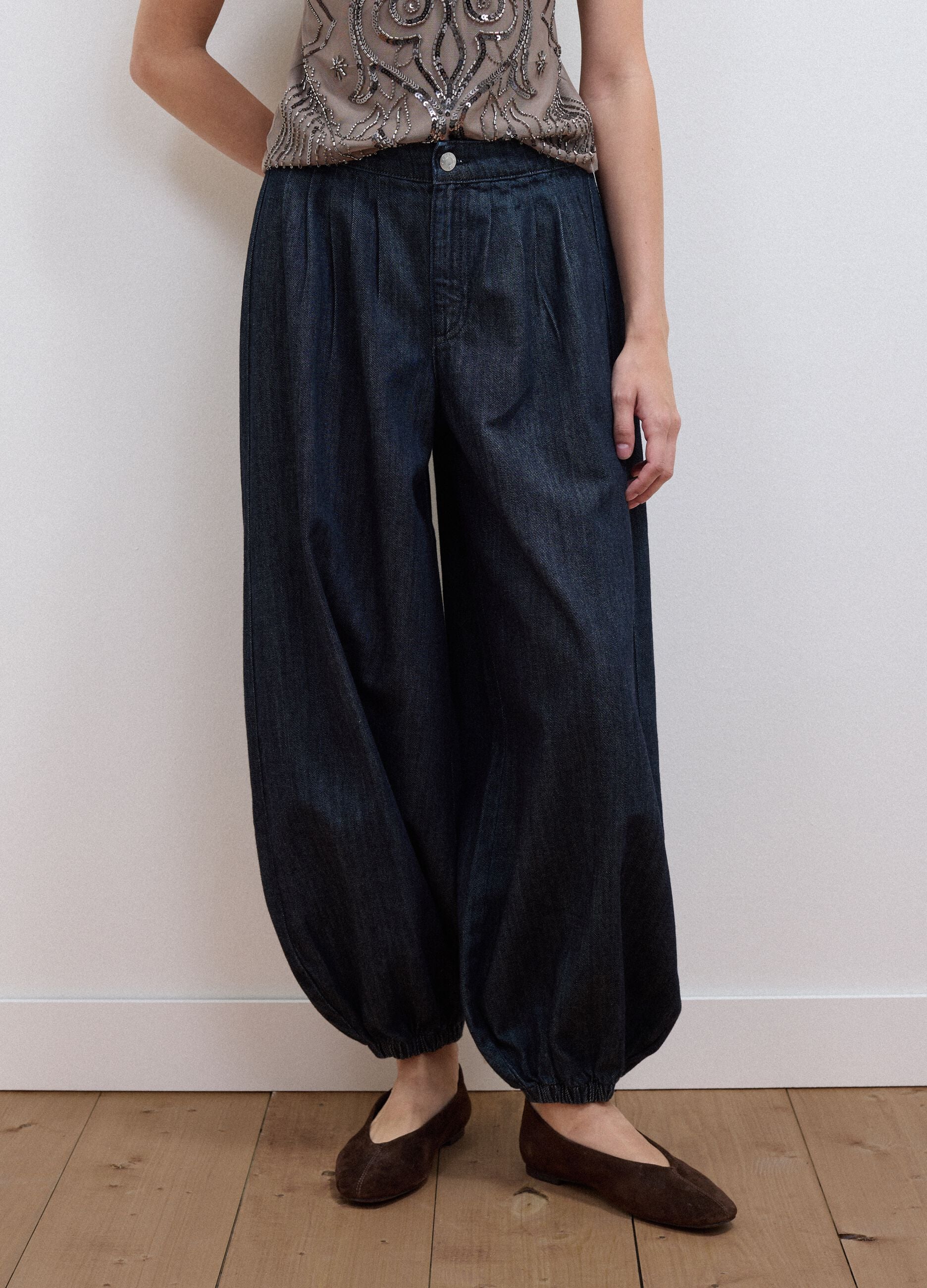 Blue pure cotton balloon-fit denim jeans
